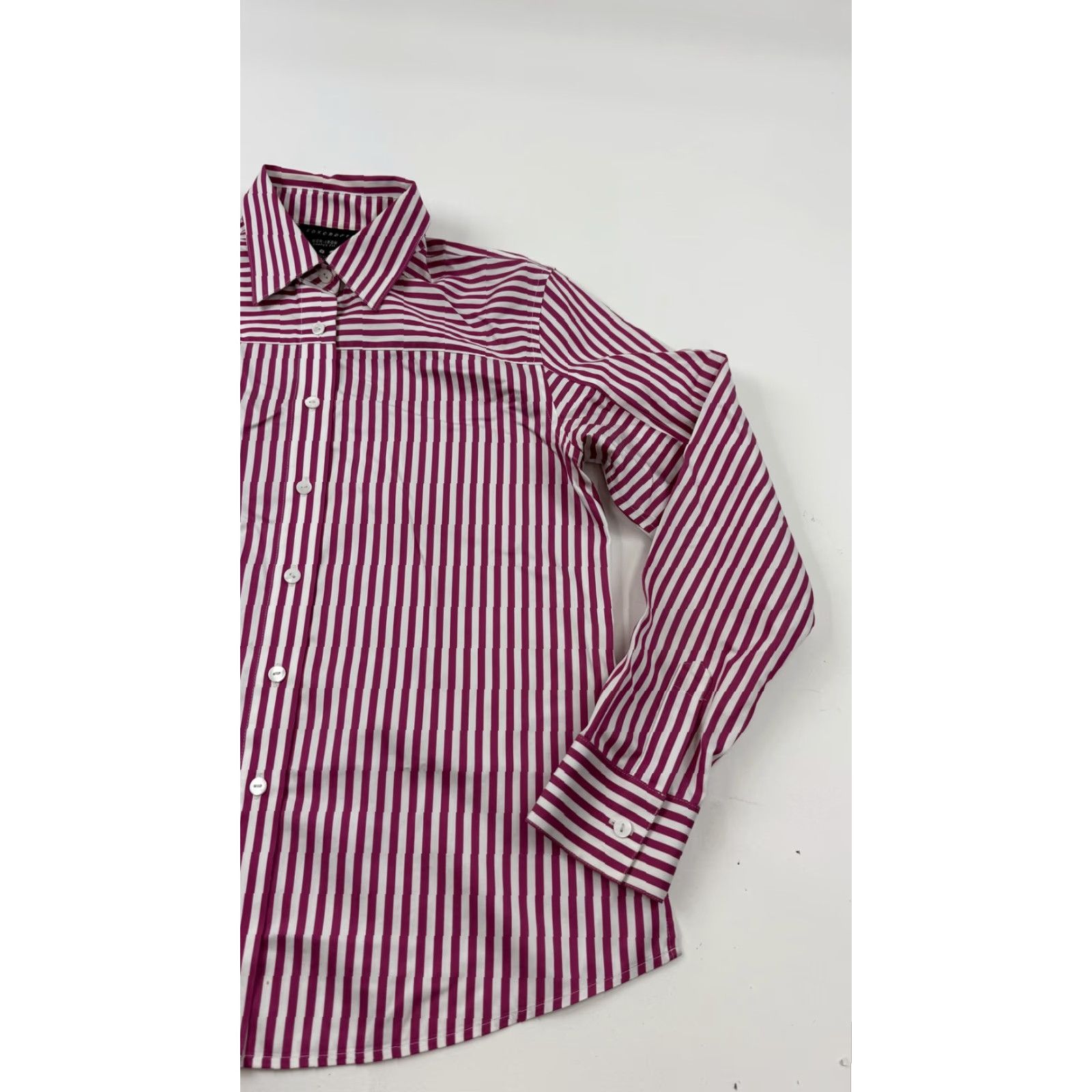 Vintage Foxcroft Shirt Womens 6 Pink White Striped Non Iron Button Front Cotton Top Shirt Size M / US 6-8 / IT 42-44 - 3 Thumbnail