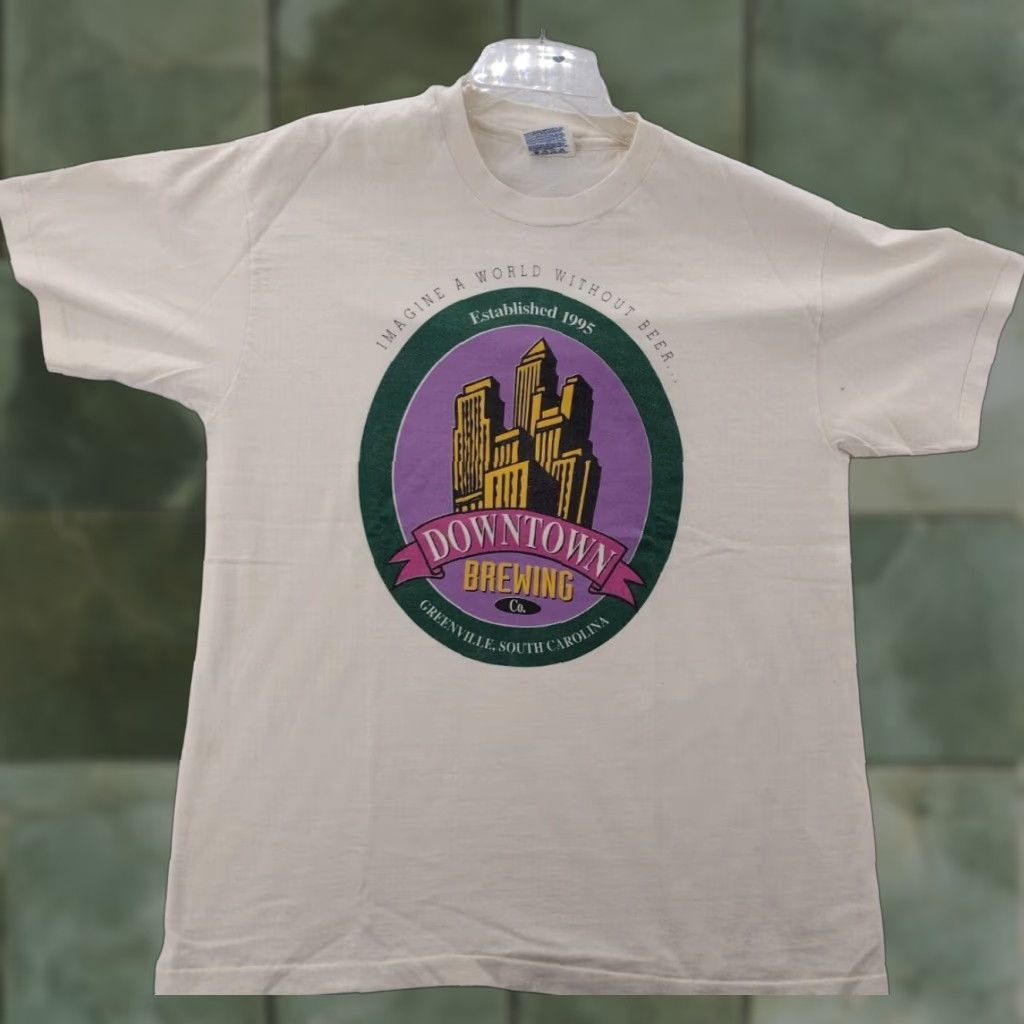 Hanes Downtown Brewing SC T Shirt Mens Large Short Sleeve Greenville 90s Ivory Beer Hanes Shirt Mens L Size US L / EU 52-54 / 3 - 1 Thumbnail