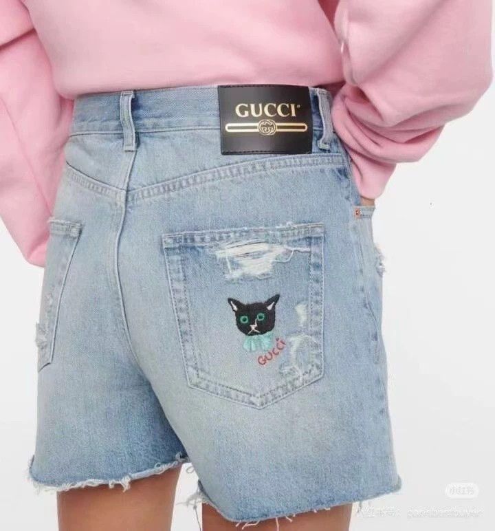 Gucci GucciEmbroidered cat logo denim shorts 2503-Nextarrow Size 25" / US 0 / IT 36 - 8 Thumbnail