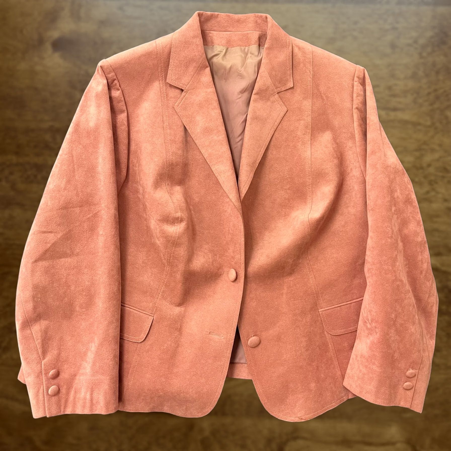 Vintage Blazer Jacket Womens Medium Pink Faux Suede Lined Notch Lapel Career Work Office Size M / US 6-8 / IT 42-44 - 1 Thumbnail
