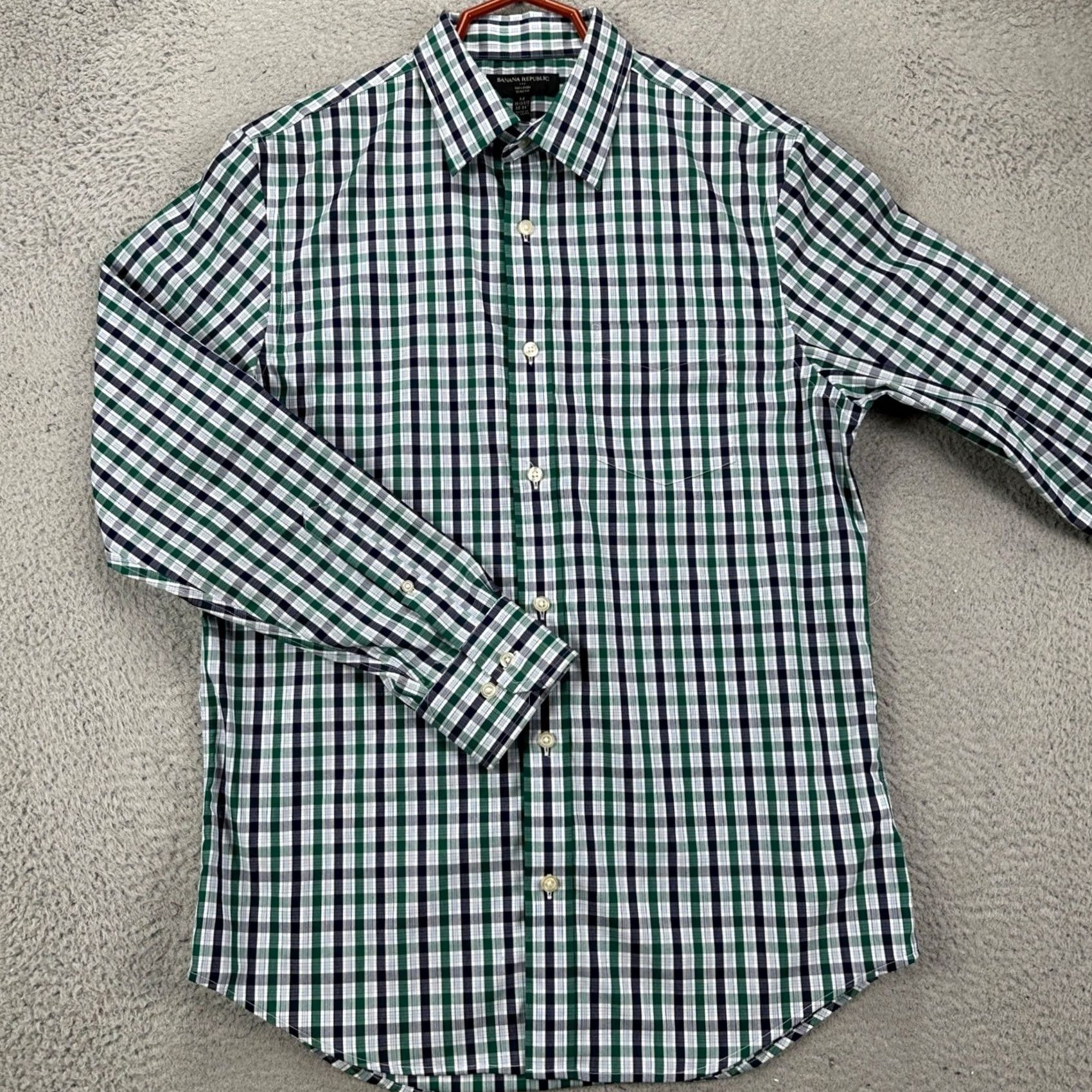 Banana Republic Banana Republic Shirt Dress Mens Medium 15-15.5 33-34 Blue Green Plaid Slim Fit Shirt Dress Mens Blue Plaid Slim Fit Mens Clothing Size 40R - 2 Thumbnail