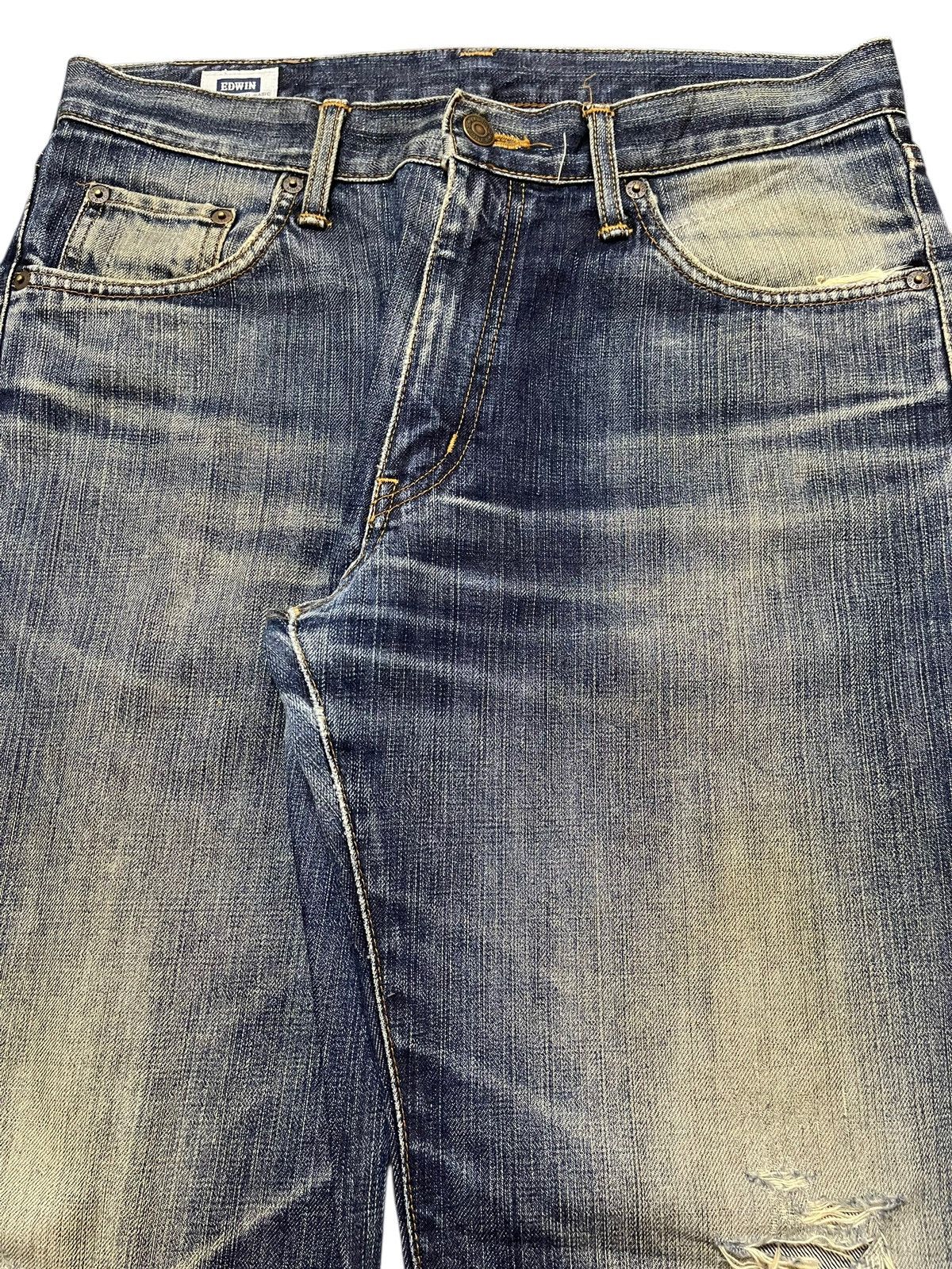Edwin Vintage 90s Edwin 403 Faded Wash Distressed Loose Jeans Size US 32 / EU 48 - 4 Thumbnail