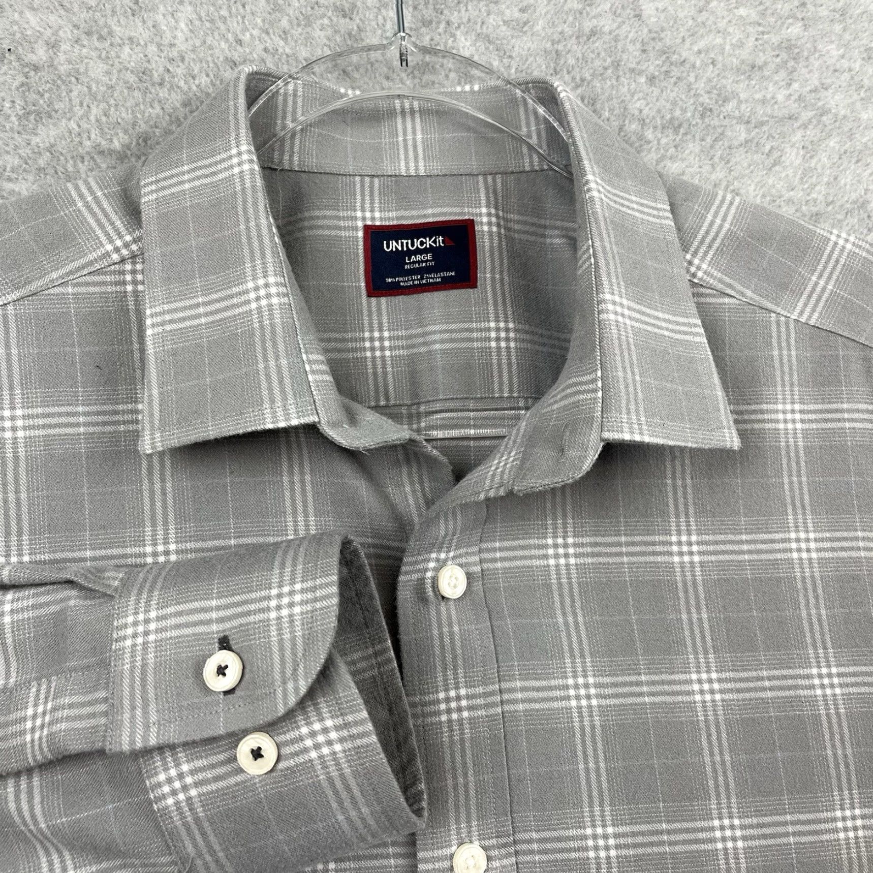 UNTUCKit UNTUCKit Shirt Mens XL Light Gray Plaid Perez Perf Flannel Button Stretch Casual Size US XL / EU 56 / 4 - 2 Thumbnail