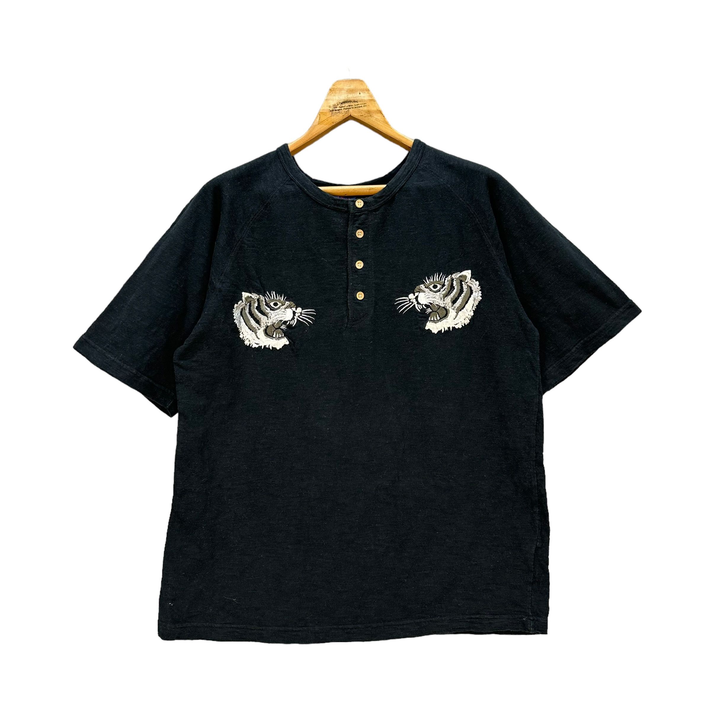 Japanese Brand Japan Tiger Embroidery Logo Half Button Tees #9154-63 Size US XL / EU 56 / 4 - 3 Thumbnail