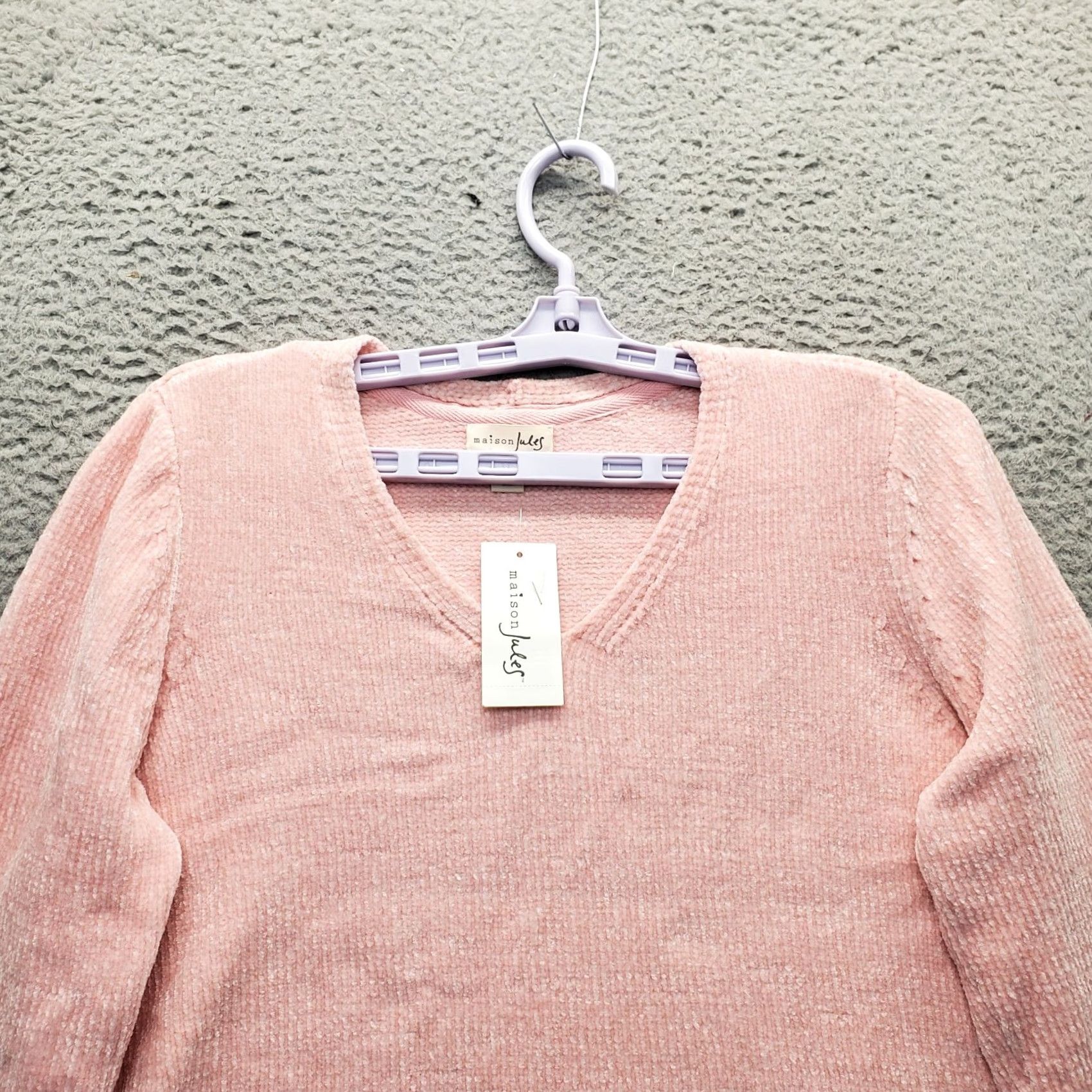 Vintage Maison Jules Womens V-Neck Chenille Sweater M Pink Knit Pullover Casual Slit High Low Size M / US 6-8 / IT 42-44 - 5 Thumbnail