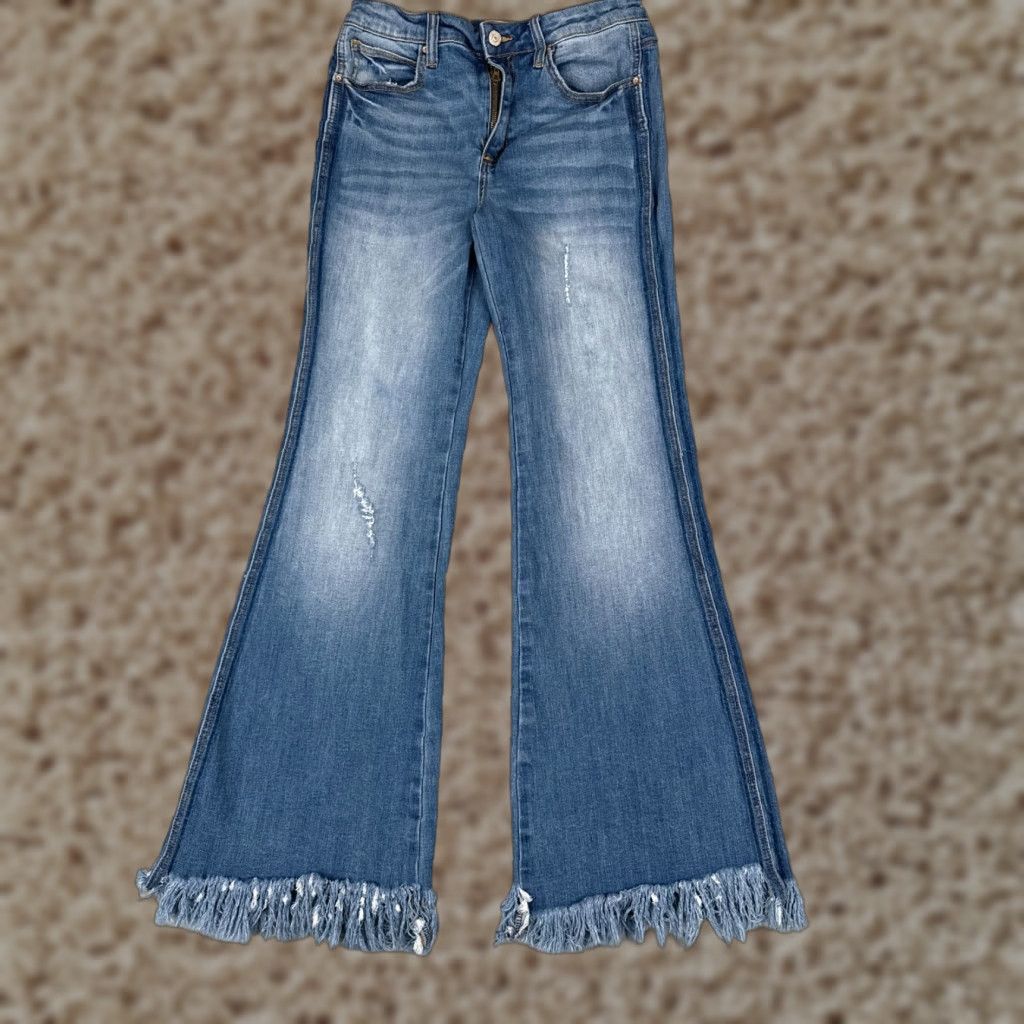 Vintage Tricot Jeans Juniors 11 Blue Denim Flared Distressed Raw Hem C'est Toi 28x32 Size 32" / US 10 / IT 46 - 1 Thumbnail