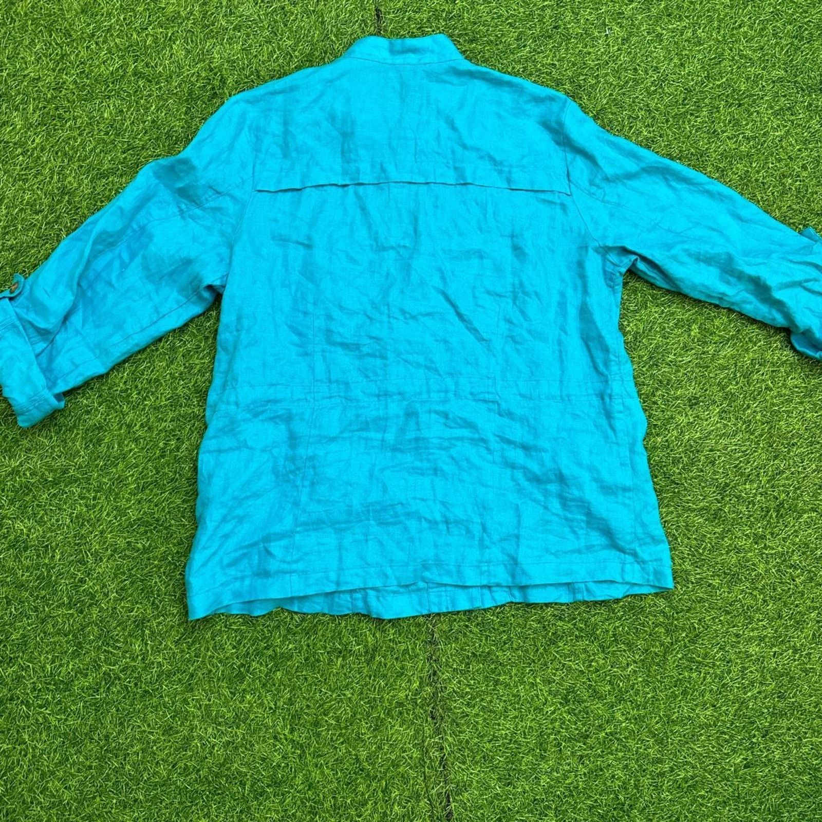 Coldwater Creek Coldwater Creek Turquoise Linen Button-Up Shirt Size XXL / US 16-18 / IT 52-54 - 3 Thumbnail