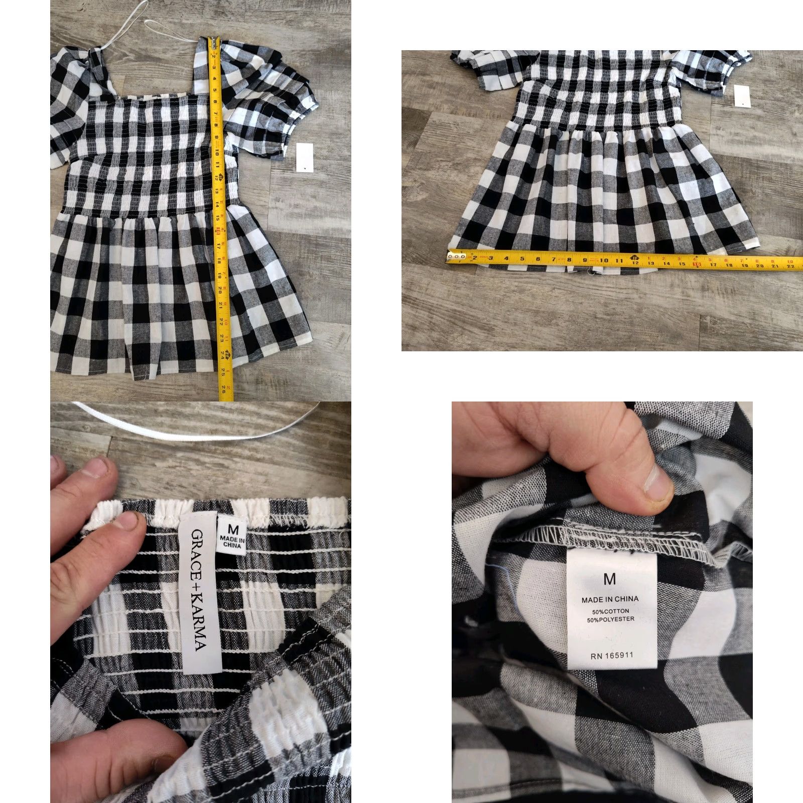 Vintage Grace+Karma Top Womens M Gingham Top Smocked Puff Sleeve Checker Plaid NWT Size M / US 6-8 / IT 42-44 - 8 Thumbnail