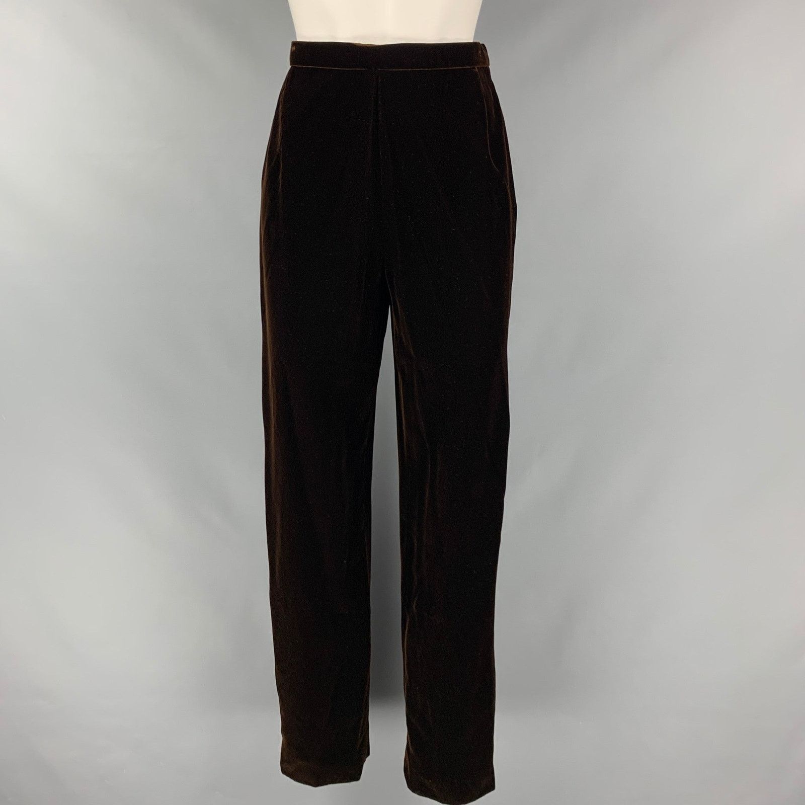 Oscar De La Renta OSCAR DE LA RENTA Brown Velvet High Waisted Dress Pants Size 30" / US 8 / IT 44 - 1 Thumbnail