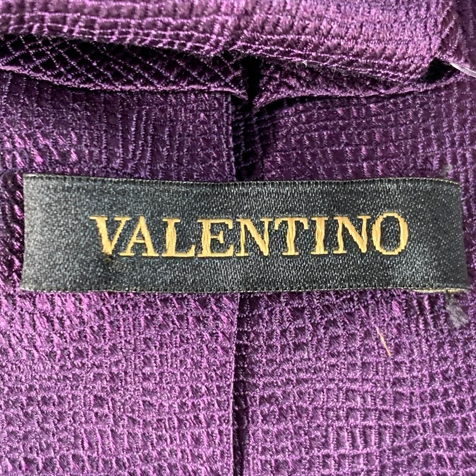 Valentino VALENTINO Purple Saffiano Crosshatch Textured Silk Tie Size ONE SIZE - 4 Thumbnail