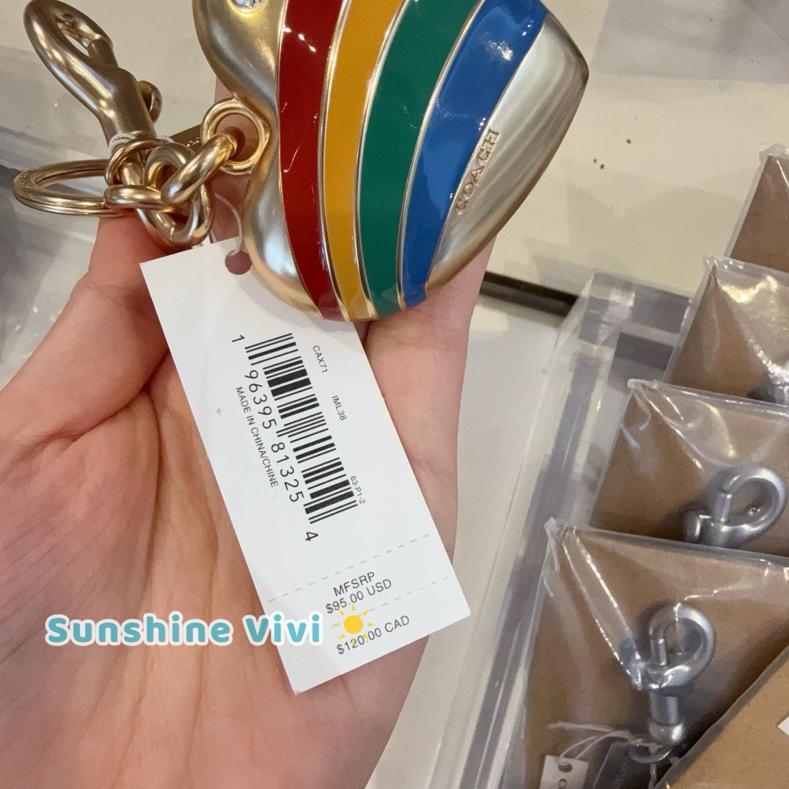 Coach NWT Coach Rainbow Heart Brass Bag Charm Keychain CAX71 Size ONE SIZE - 3 Thumbnail