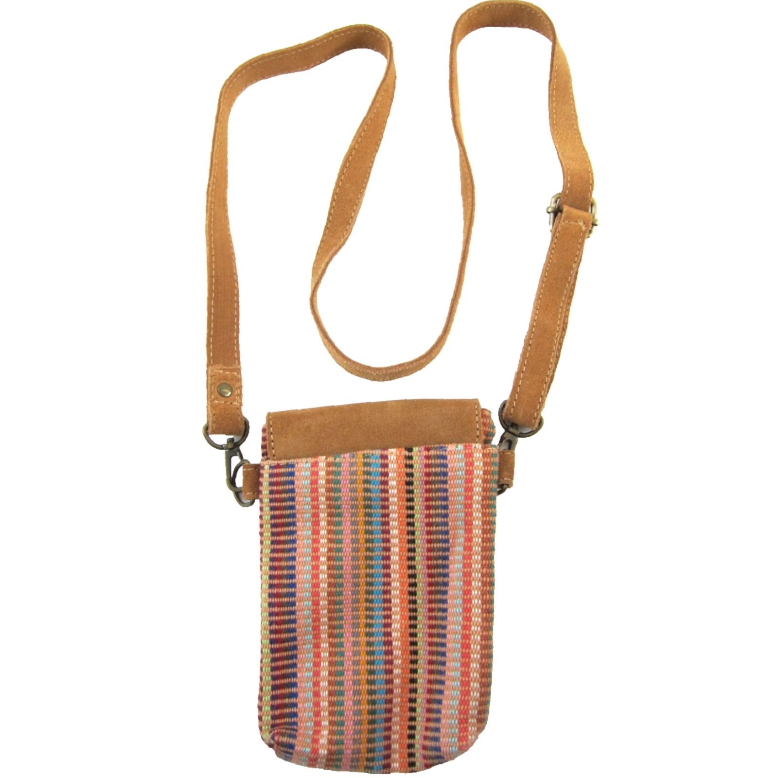 Vintage Woven Brown 100% Suede Leather Pink Green Weave Mini Crossbody Satchel Purse Size ONE SIZE - 3 Thumbnail