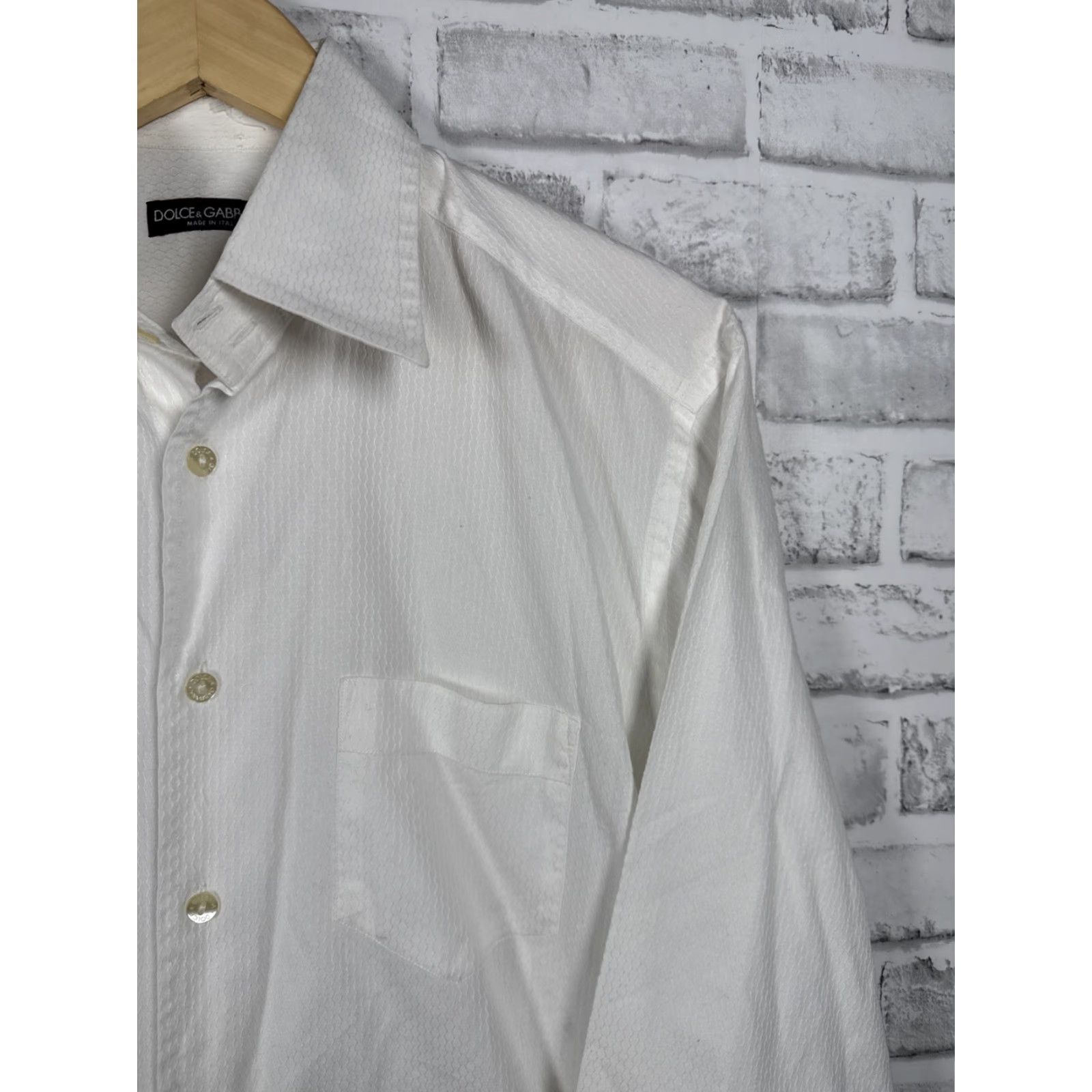Dolce & Gabbana VINTAGE DOLCE&GABBANA Made in Italy Mens White Cotton Dress Shirt 15.5 / 39 Slim Button Collared 100% Cotton Solid Size 42R - 3 Thumbnail