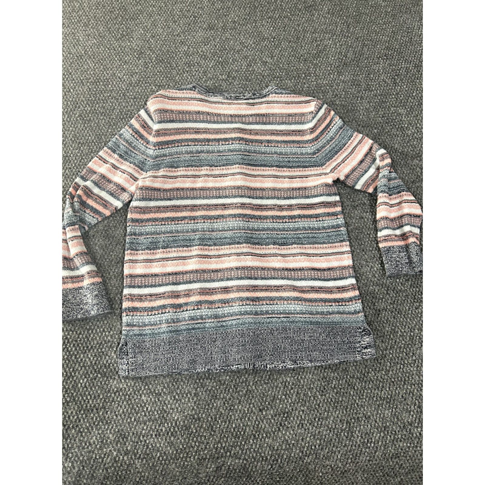 Loft LOFT Cardigan Sweater Womens Medium Gray Pink Striped Crew Neck Knit Button Front Raglan Sleeve Size M / US 6-8 / IT 42-44 - 6 Thumbnail