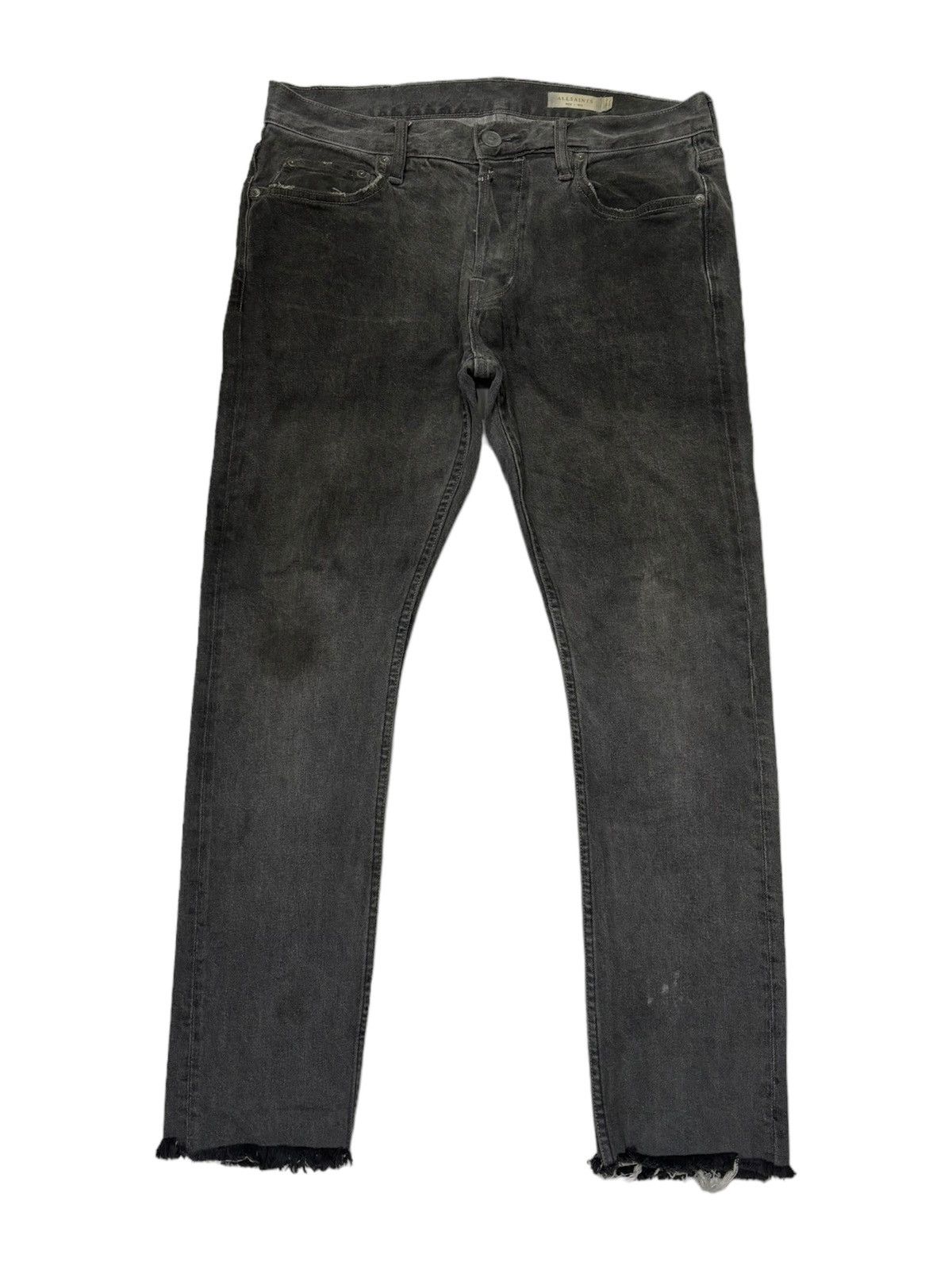 image of Allsaints Waxed Black Distressed Denim Jeans, Men's (Size 32)