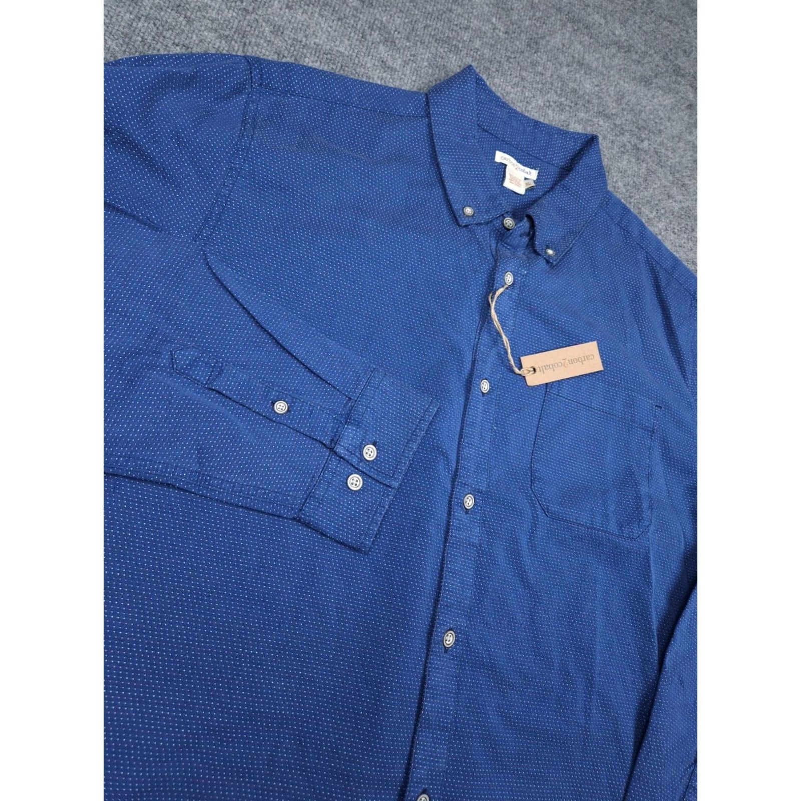 Carbon2Cobalt Cargon 2 Cobalt Flannel Shirt Men's XL Blue Polka Dot Oxford Cotton Poocket NWT Size US XL / EU 56 / 4 - 3 Thumbnail