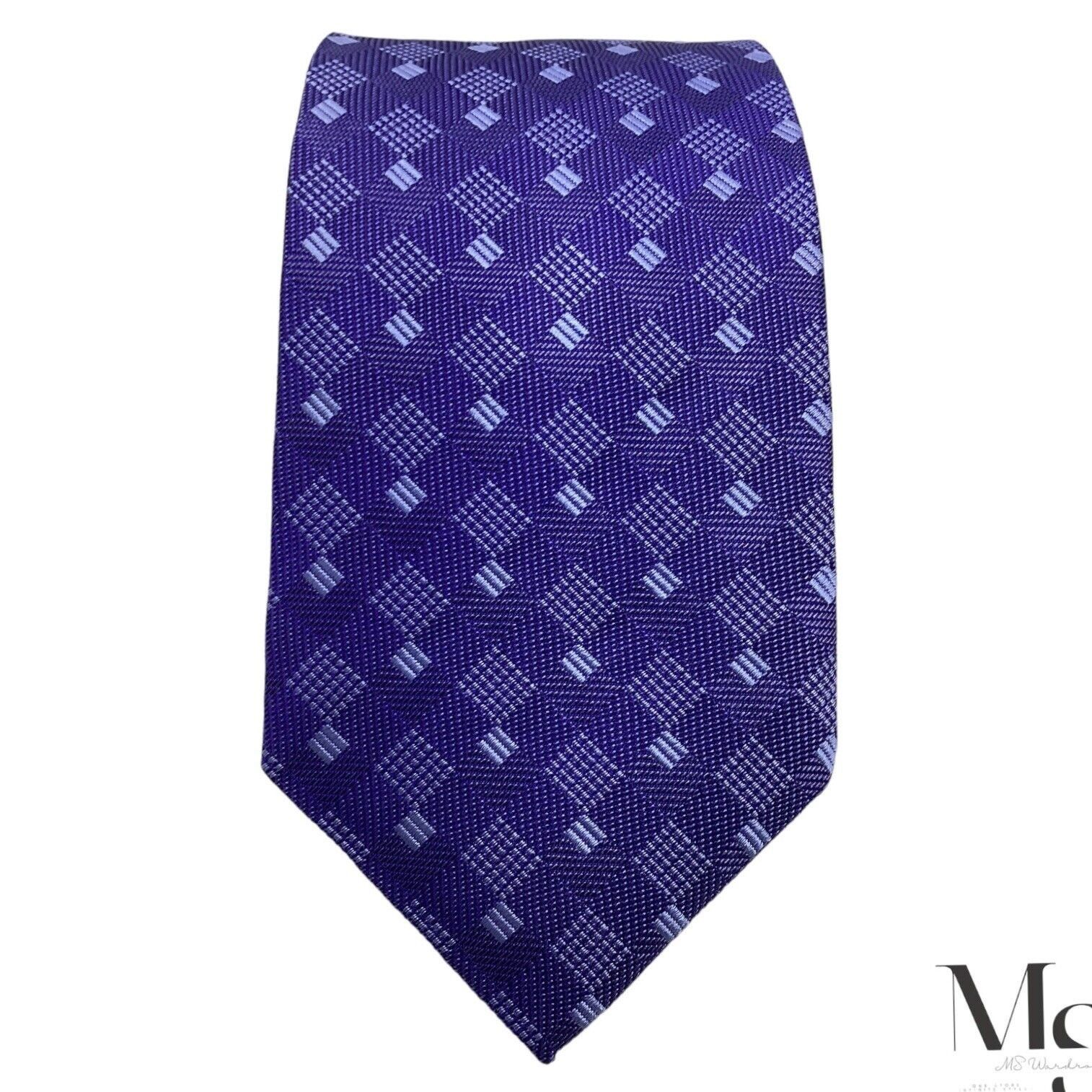 David Donahue DAVID DONAHUE Blue Geometric Luxury Silk Tie H. Made In USA Size ONE SIZE - 3 Thumbnail