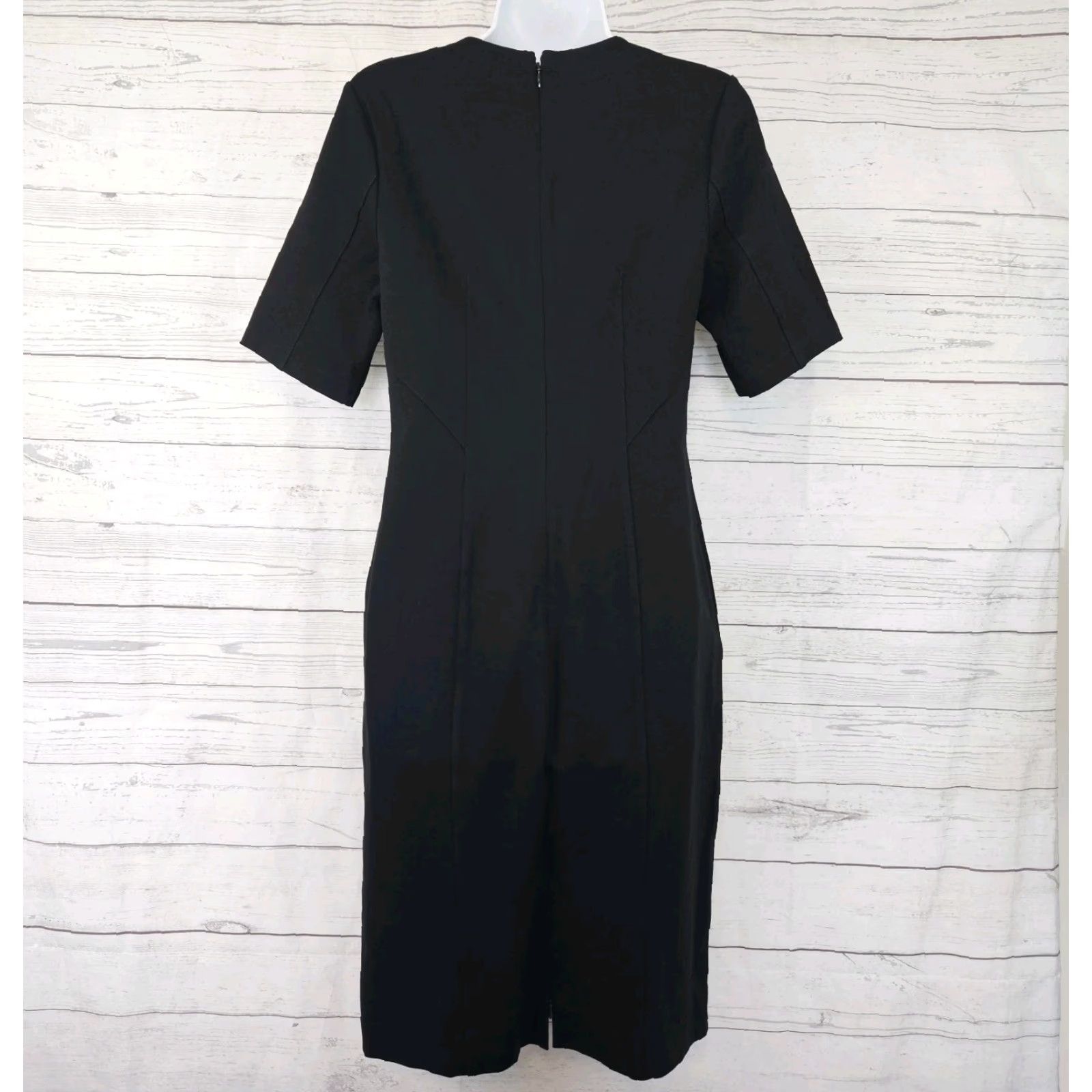 Vintage Cabi 3101 Womens Claire Ponte Knit Sheath Dress Sz 8 Black Short Sleeve V-Neck Knit Knee Length Black 8 Womens Dress Size 30" / US 8 / IT 44 - 3 Thumbnail