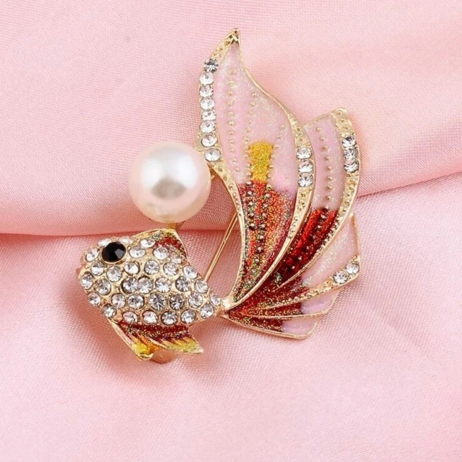 Other Cute Color Goldfish Brooch Fashion Rhinesonte Pearl Fish Size ONE SIZE - 4 Thumbnail