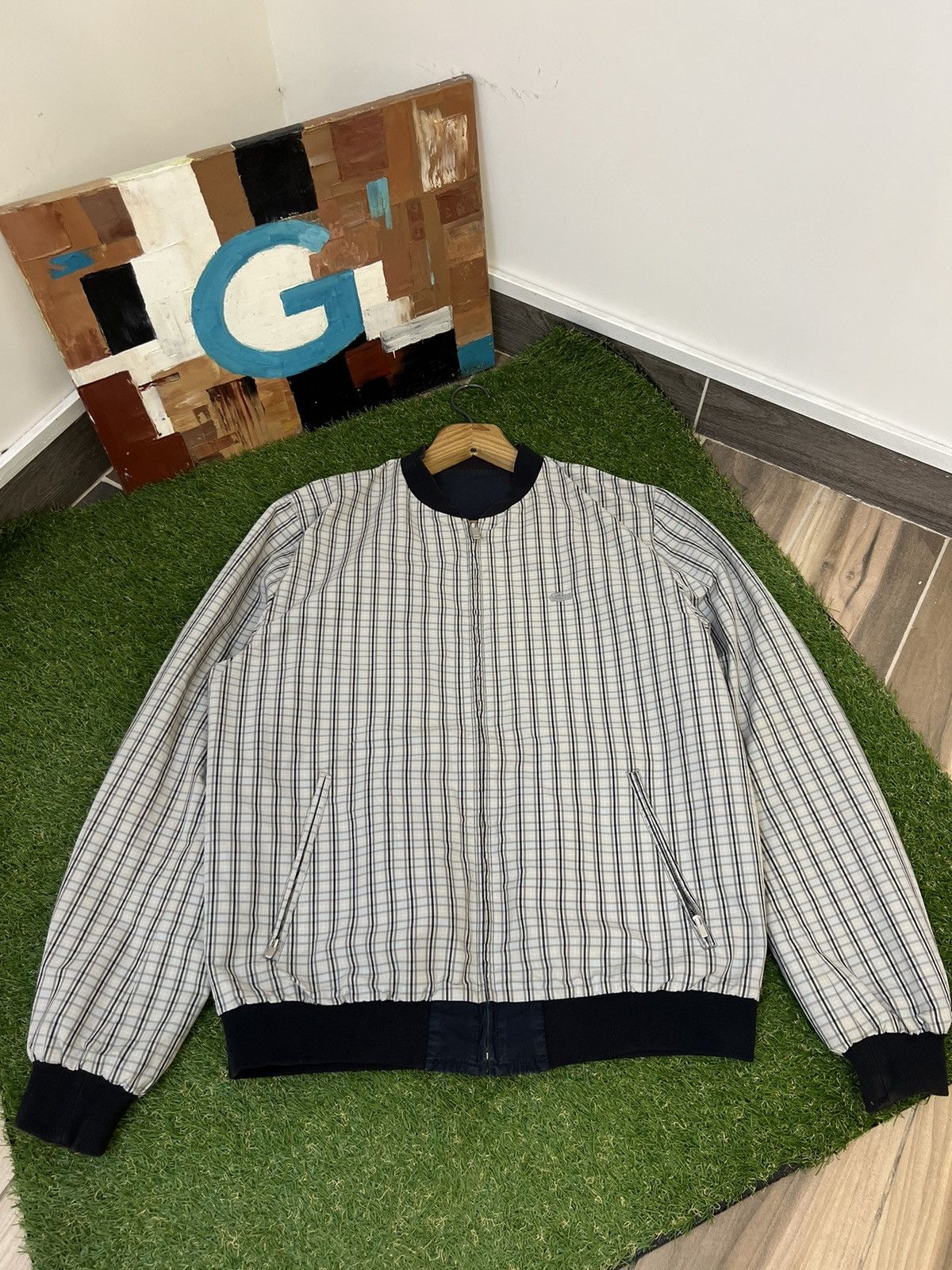 Vintage Lacoste bomber reversible jacket 80s 90 checked zip