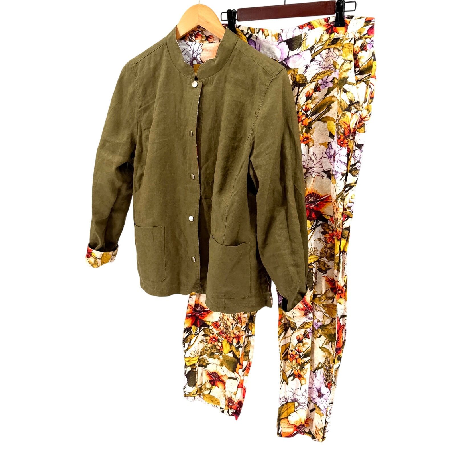 Chicos Reversible Red Floral Linen Jacket and Pants Set Size 34" / US 12 / IT 48 - 9 Thumbnail