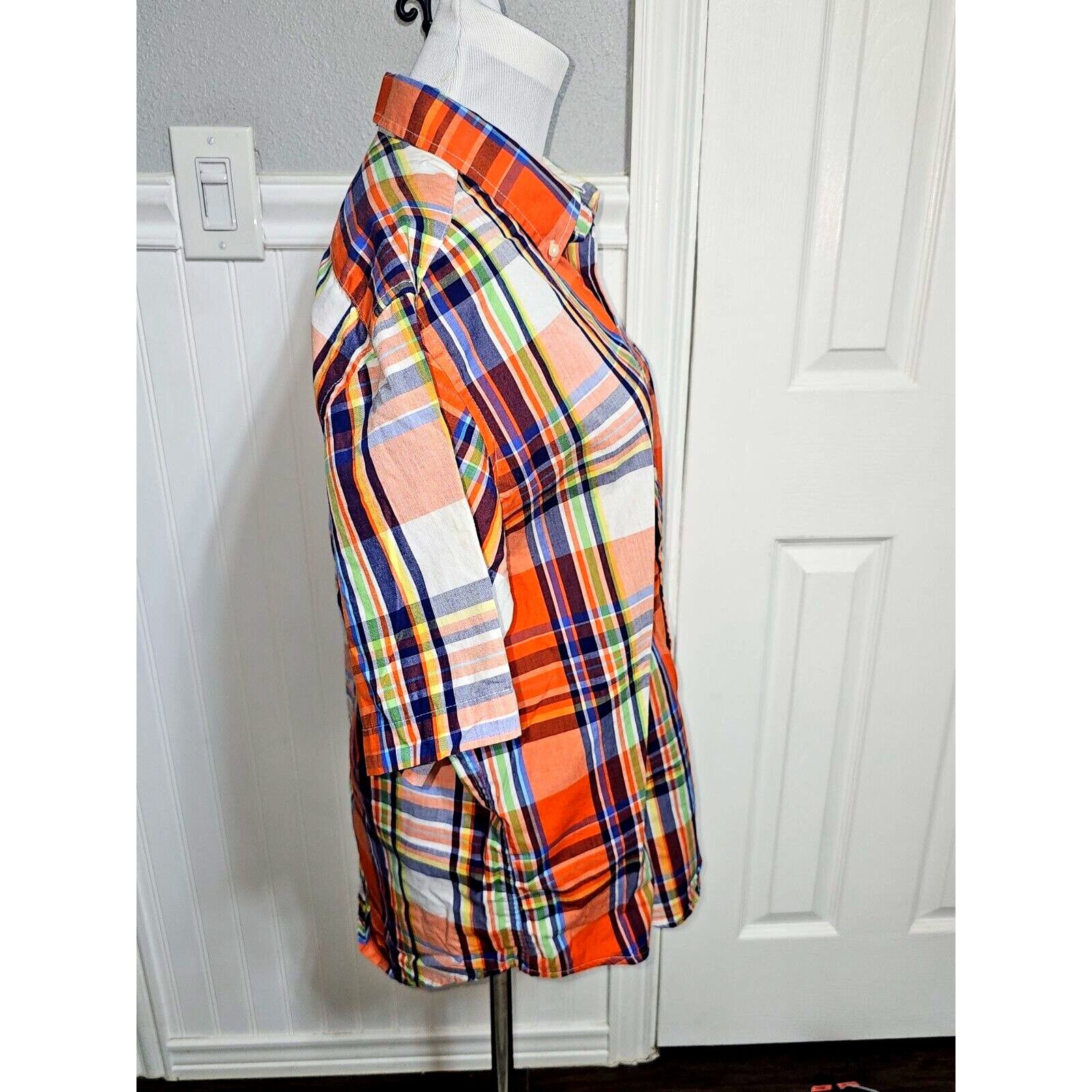 U.S. Polo Assn. US Polo Assn Mens Large Orange Blue Plaid Short Sleeve Size US L / EU 52-54 / 3 - 3 Thumbnail