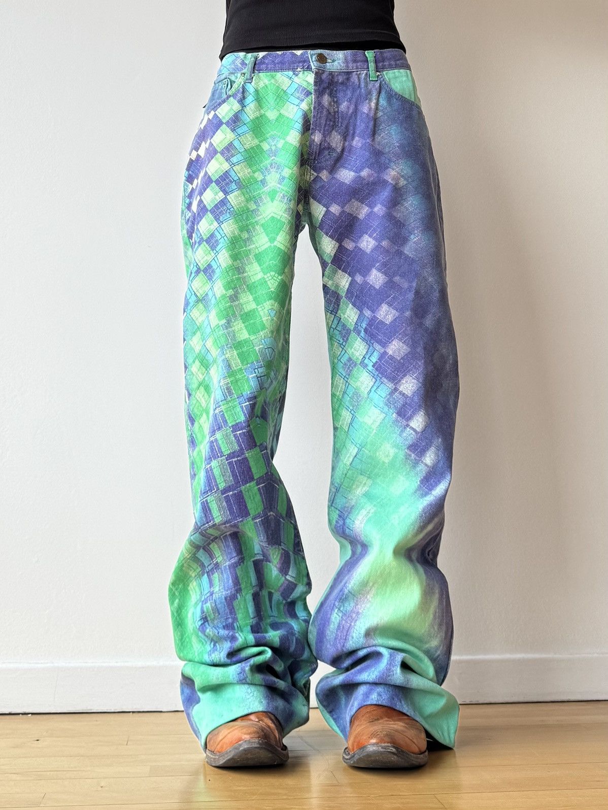 Roberto Cavalli all-over spray print bootcut jeans