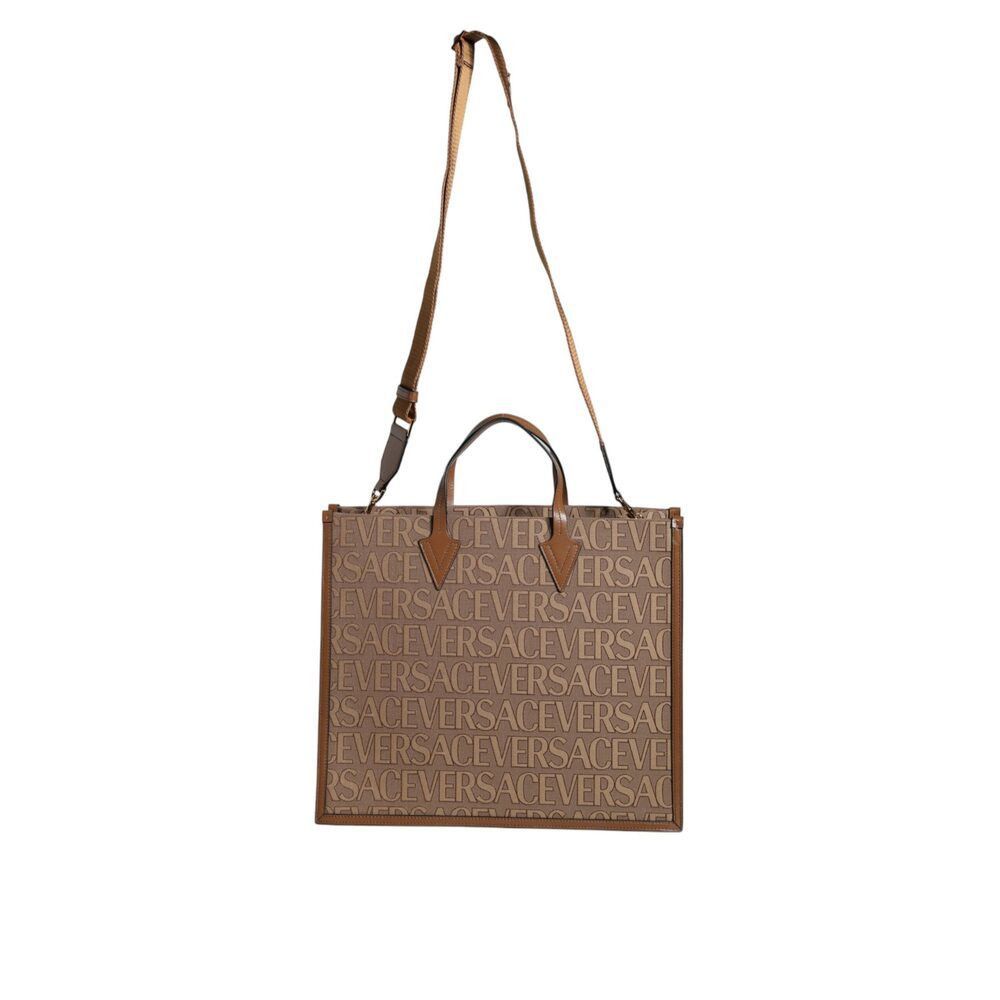 Versace Versace Brown Top Handle Jacquard Leather Logo Crossbody Tot Size ONE SIZE - 2 Thumbnail