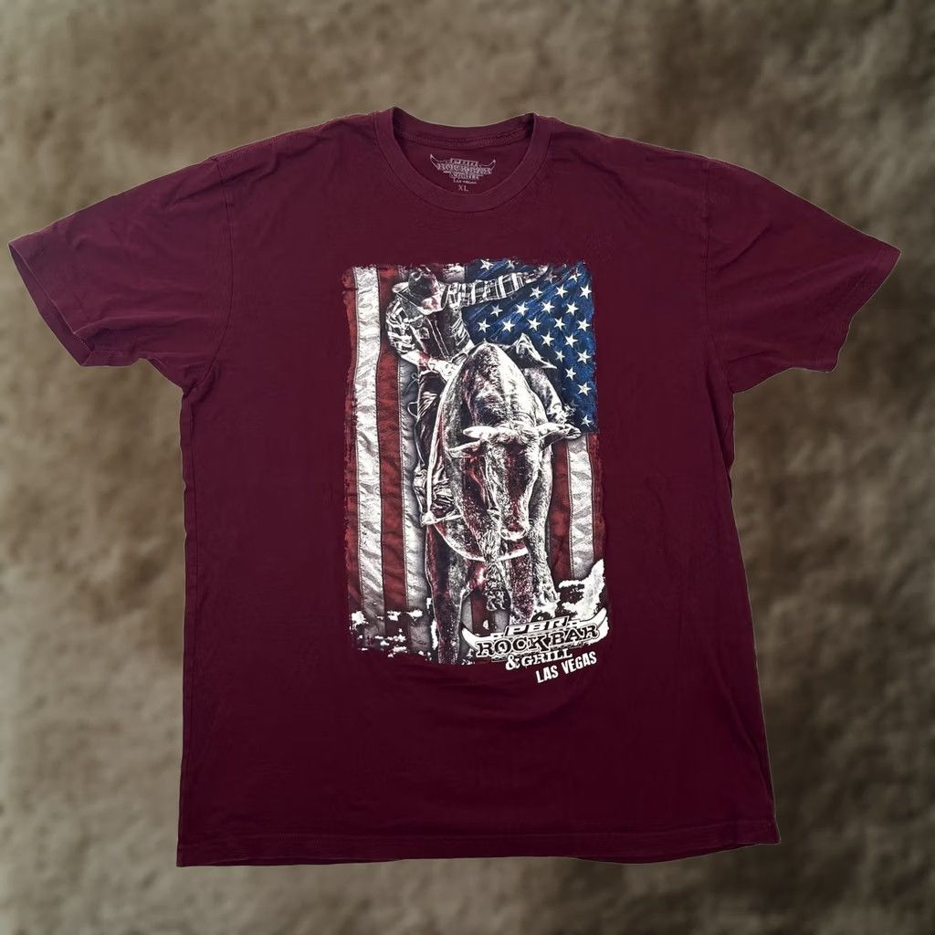 Vintage PBR Rockbar & Grill T-Shirt Mens XL Red Bull Rider Flag Rodeo Las Vegas Graphic Size US XL / EU 56 / 4 - 1 Thumbnail