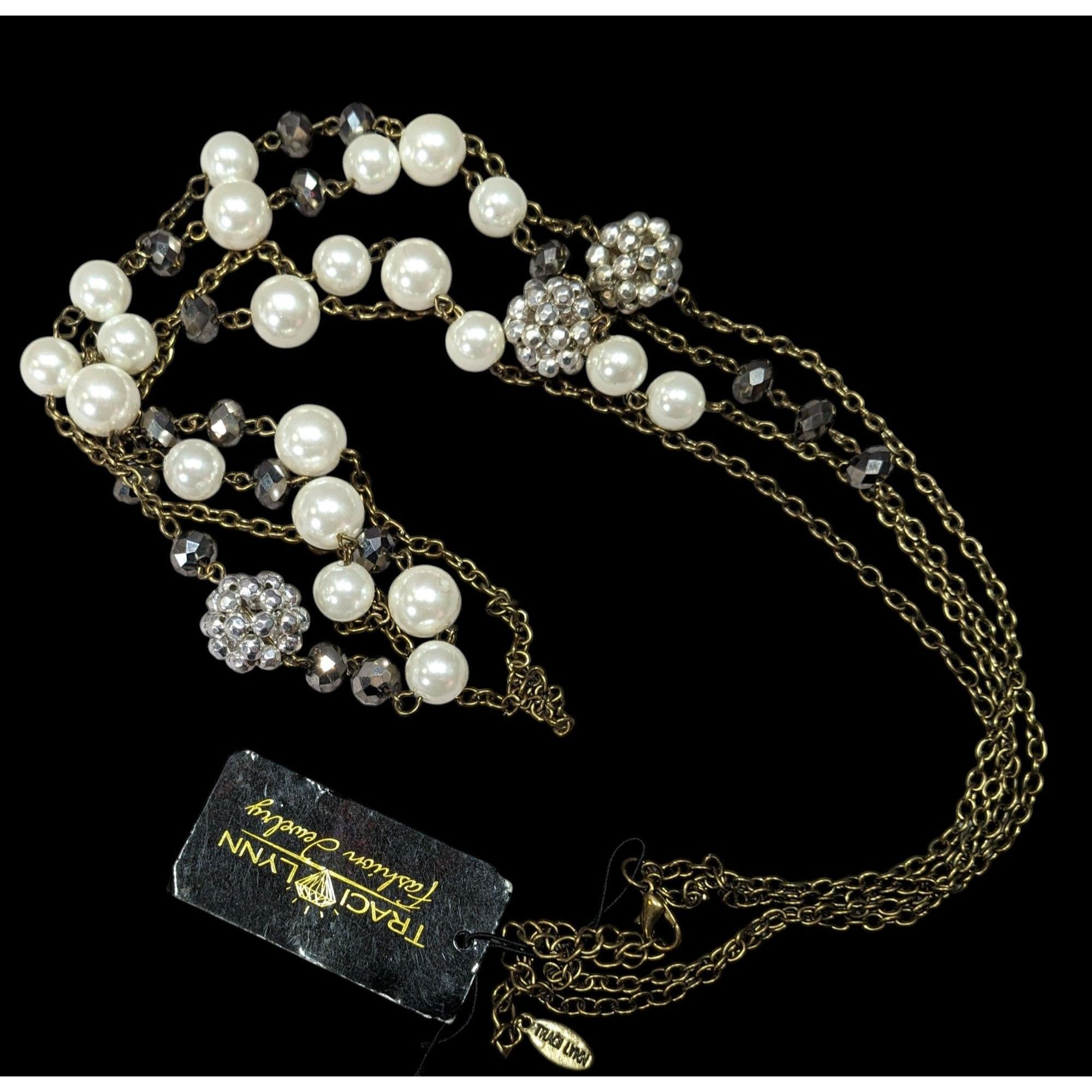 Other Vintage Traci Lynn Faux Pearl Rhinestone Layered Necklace Size ONE SIZE - 1 Thumbnail