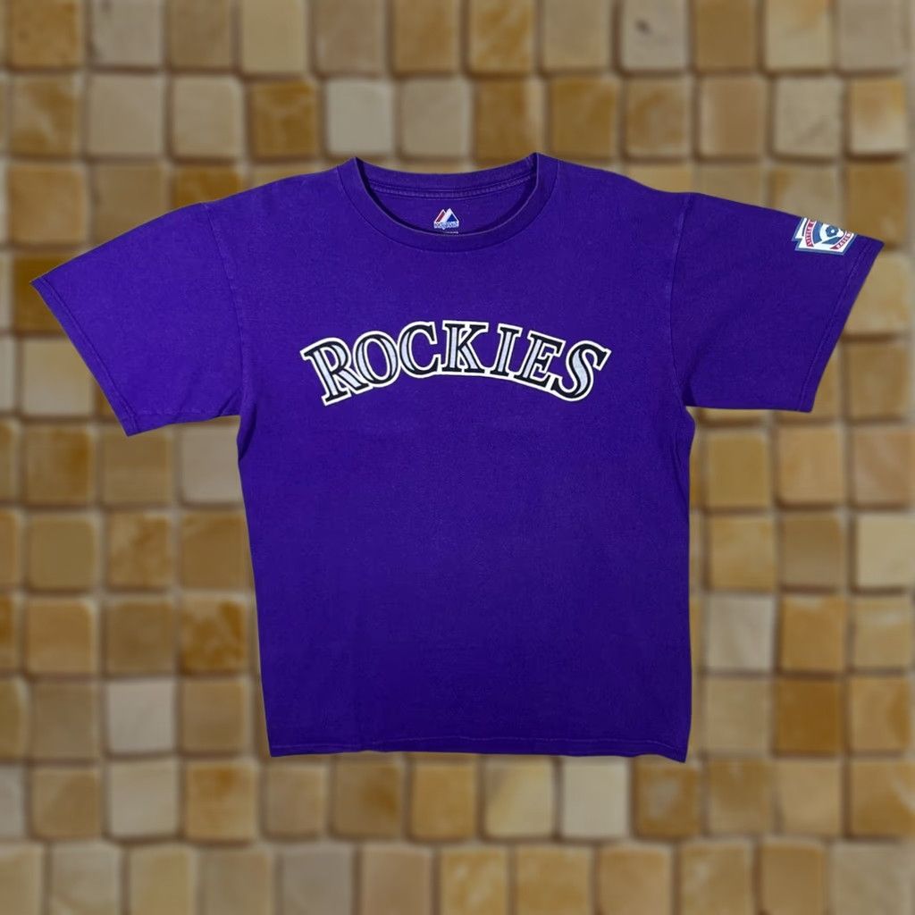Vintage Majestic Rockies Little League Baseball Graphic Purple T-Shirt Medium Mens Short Sleeve Logo Front Back 20.5” 28” 8.5” WL267 Size US M / EU 48-50 / 2 - 1 Thumbnail