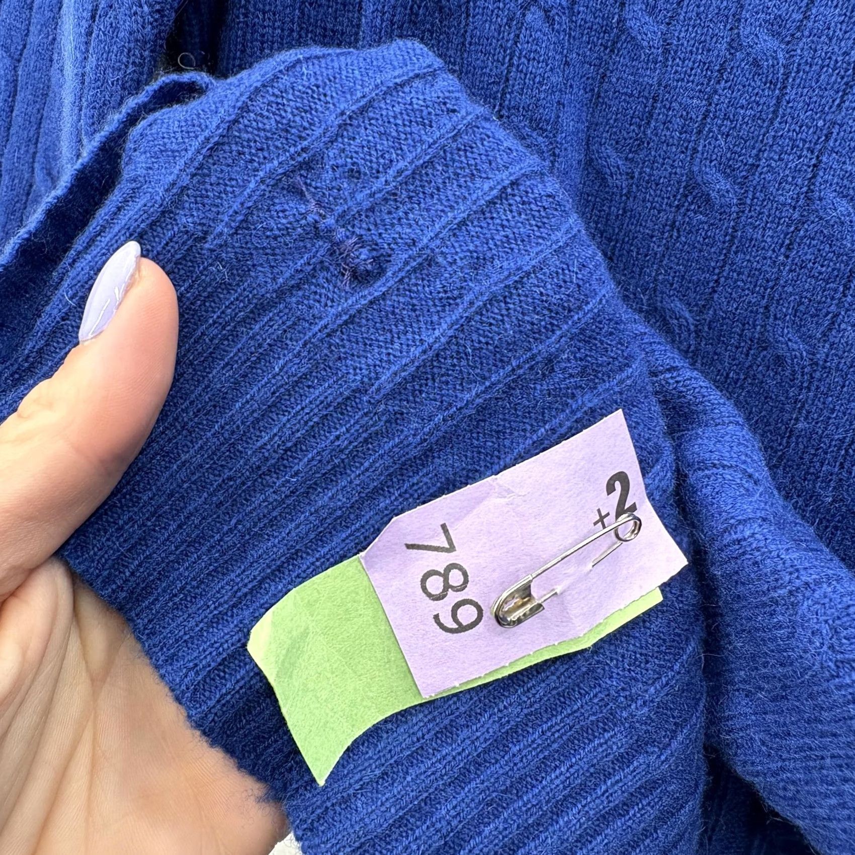 Vintage Marina Luna Sweater Womens XL Blue 100% Cashmere Crew Neck Cable Knit Pullover Size XL / US 12-14 / IT 48-50 - 6 Thumbnail