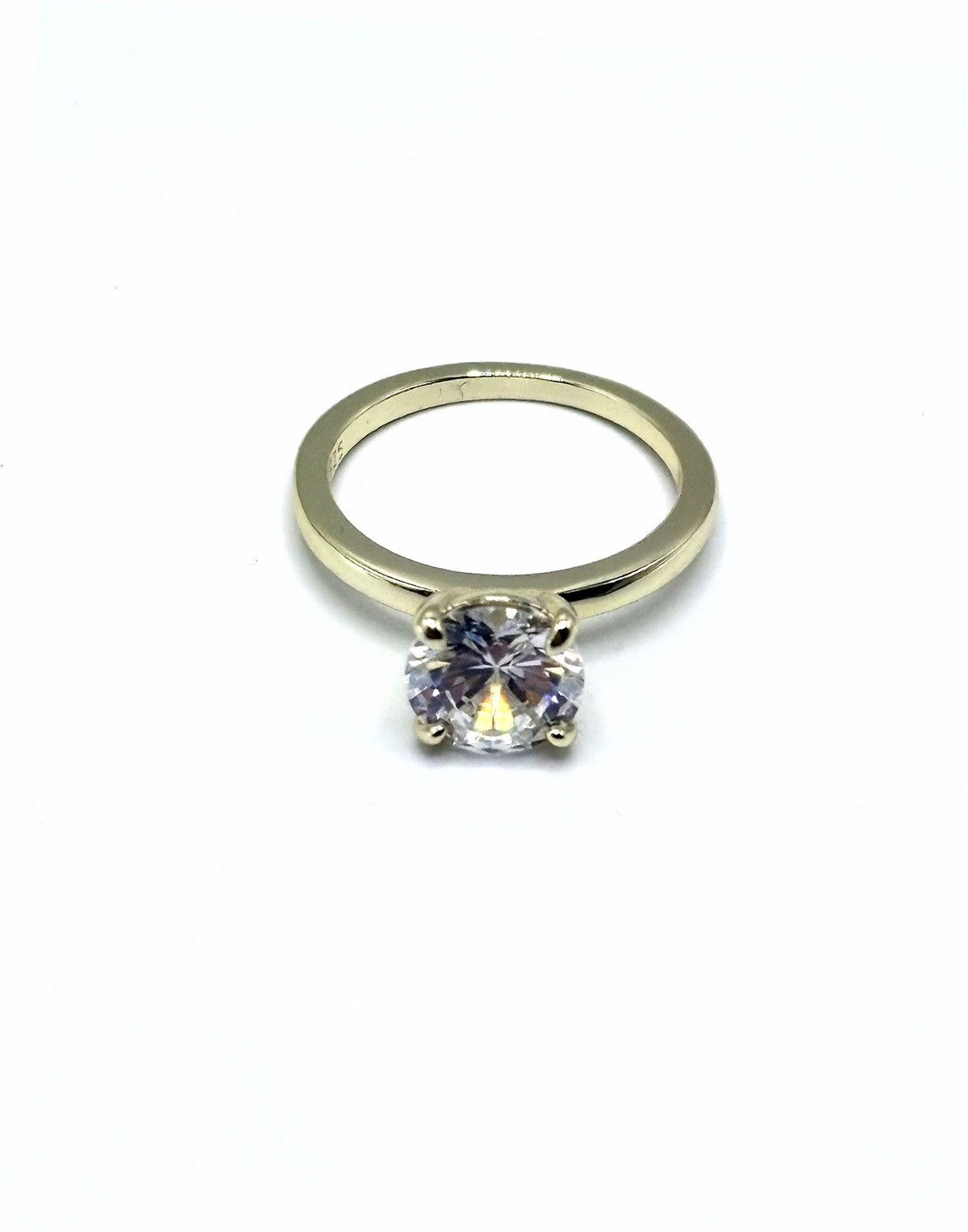 Sterling Silver Gold-Tone .925 Sterling Silver CZ Solitaire Ring sz 4.5 Size ONE SIZE - 1 Thumbnail