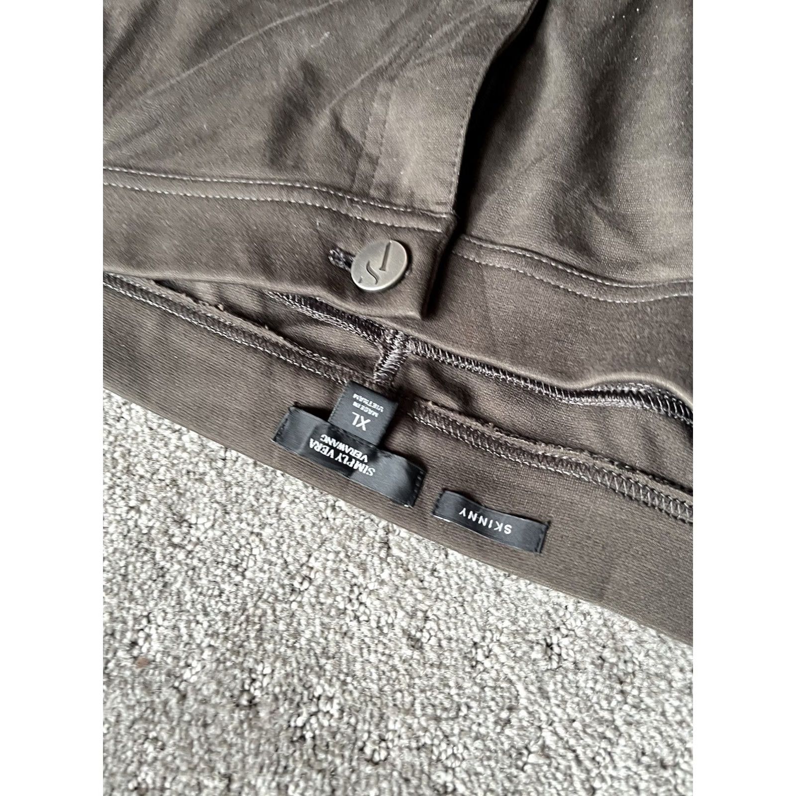 Vintage Simply Vera Vera Wang Pants Women XL Brown Solid Skinny Flat Front Button Zip Size 40" / US 18 - 5 Thumbnail