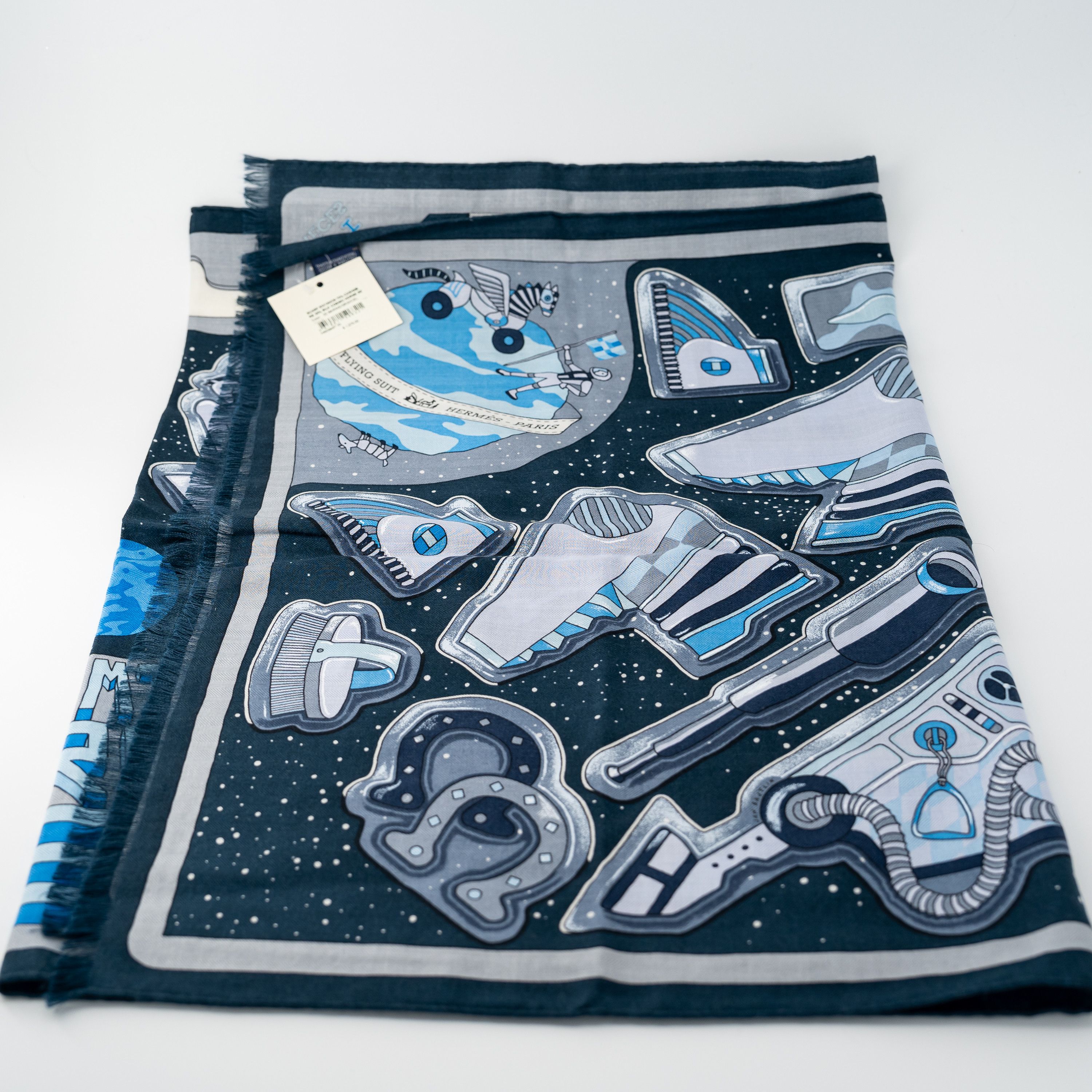 Hermes Hermes COSMIC HORSE SET scarf 63x180CM Cashmere Silk Blue Size ONE SIZE - 6 Thumbnail