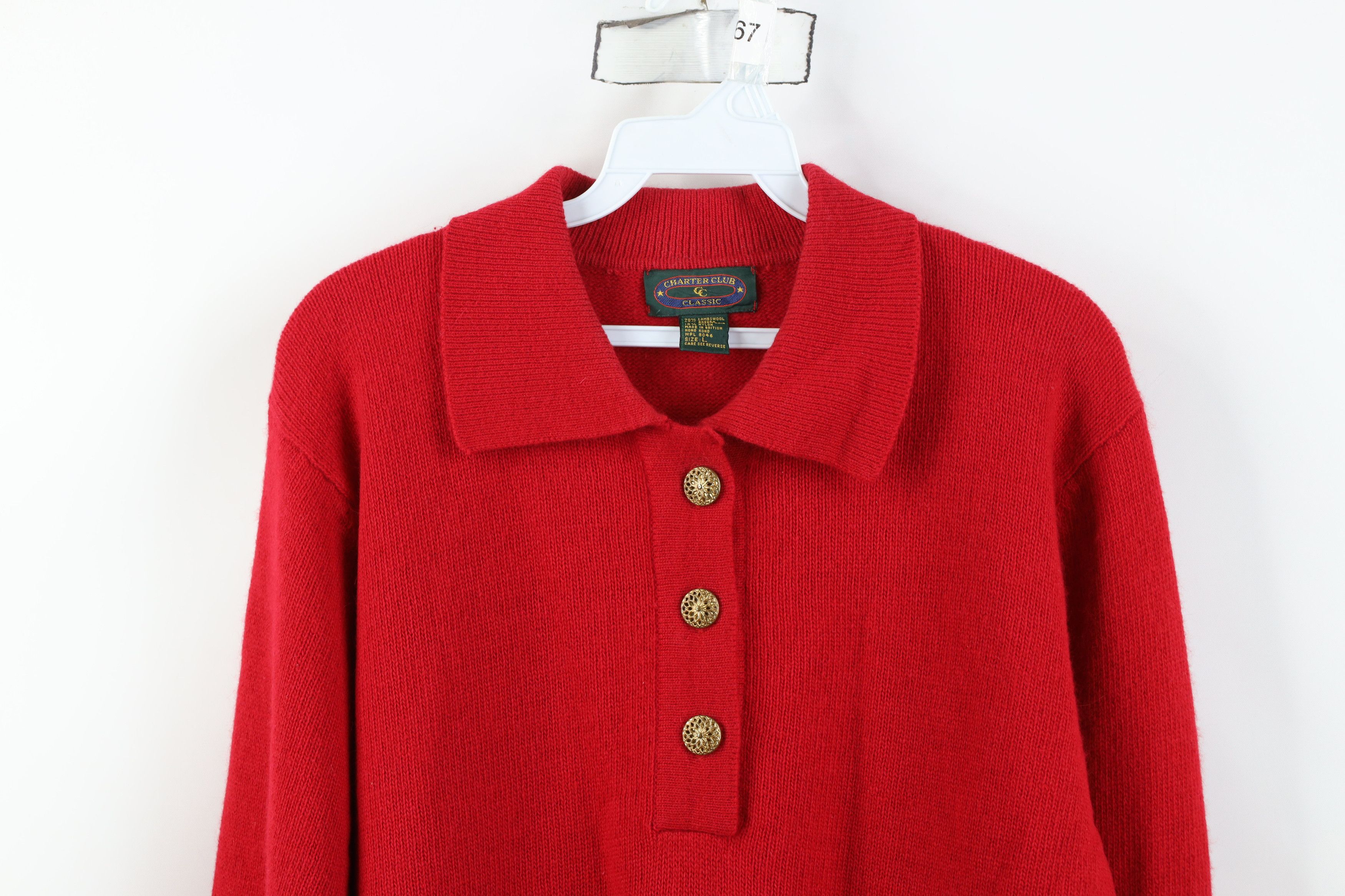 Vintage Vintage 90s Streetwear Lambswool Knit Collared Sweater Red Size L / US 10 / IT 46 - 2 Thumbnail