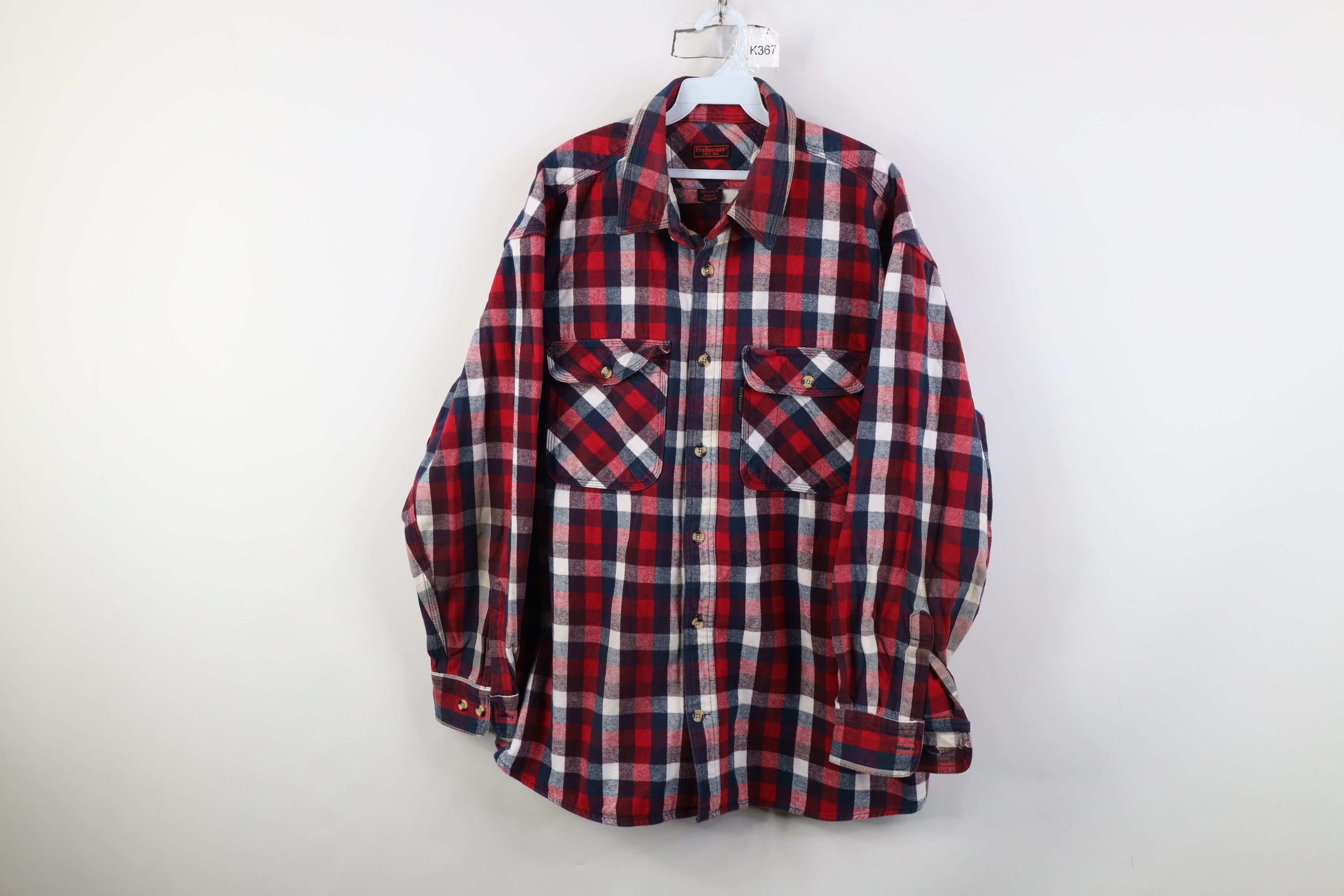 FiveBrother Vintage 90s Five Brother Flannel Button Shirt Plaid Size US XXL / EU 58 / 5 - 1 Thumbnail