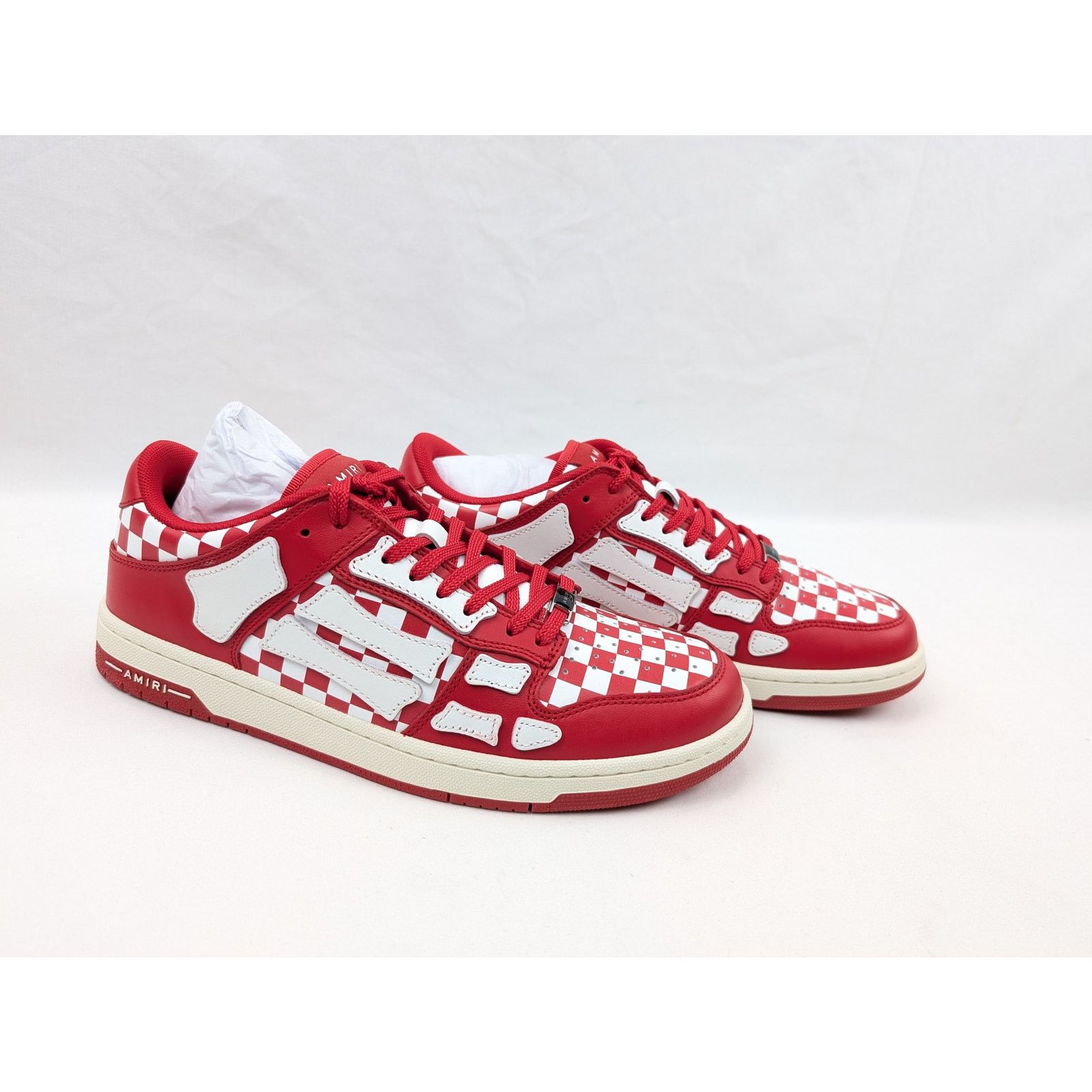 Amiri o1rshd1 Checked Skeleton Low Top Sneakers in Red/White Size US 11 / EU 44 - 11 Thumbnail