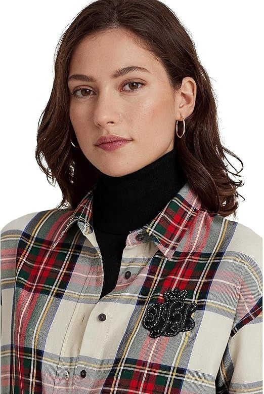 Polo Ralph Lauren Lauren Ralph Lauren Bullion Plaid Twill Shirt in Red ( S ) Size S / US 4 / IT 40 - 3 Thumbnail