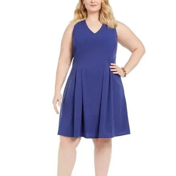 Other Teeze Me Juniors' Plus Double V-Neck Fit & Flare Dress, Coba Size XL / US 12-14 / IT 48-50 - 1 Thumbnail