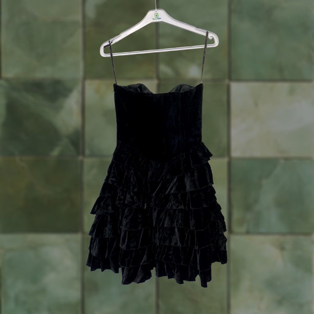 Betsey Johnson VINTAGE Betsey Johnson Evening Black Velvet Strapless Ruffle Dress Sweetheart 6 Womens Party/Cocktail Mini Velvet Black Size M / US 6-8 / IT 42-44 - 1 Thumbnail
