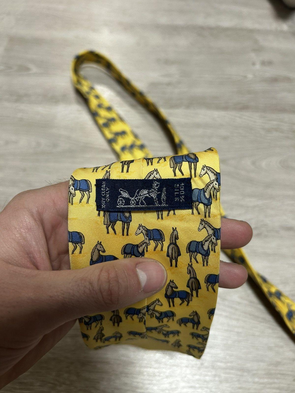 Hermes Hermes Tie Silk Horses yellow France Size ONE SIZE - 7 Thumbnail