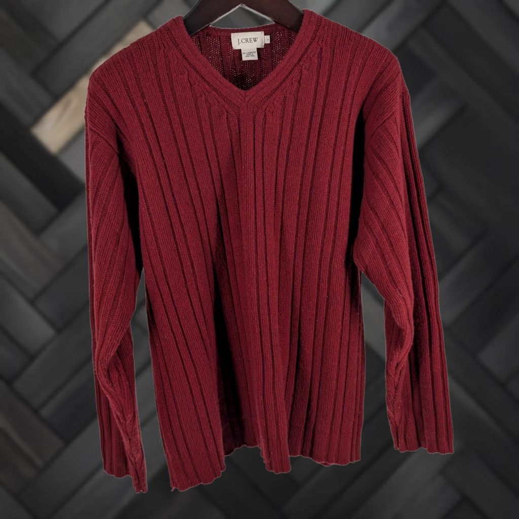 J.Crew VINTAGE J.CREW Maroon 100% Lambswool Heavy Ribbed V Neck Sweater L Mens Hong Kong Size US L / EU 52-54 / 3 - 1 Thumbnail