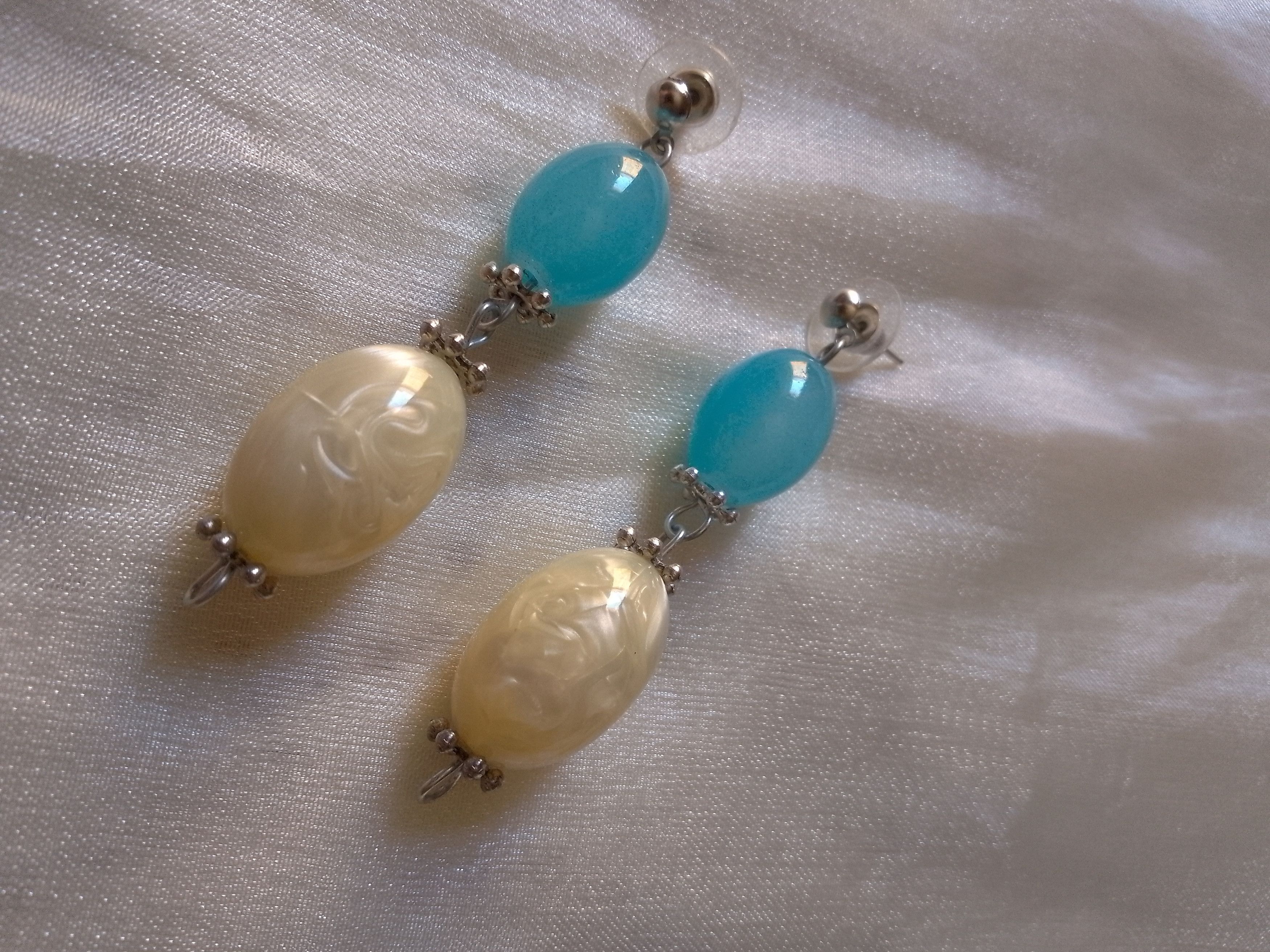 Handmade Earrings Vintage Antique Pieces '70 Recycled Blue/Ivory Size ONE SIZE - 4 Thumbnail