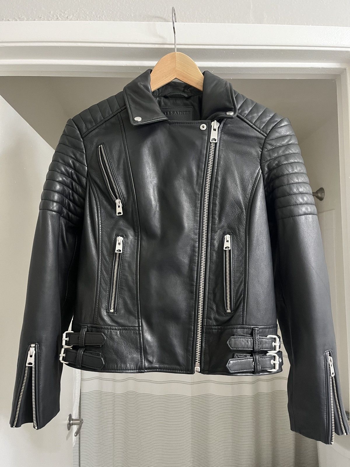 Allsaints Leoni Leather Biker Jacket Size M / US 6-8 / IT 42-44 - 2 Thumbnail