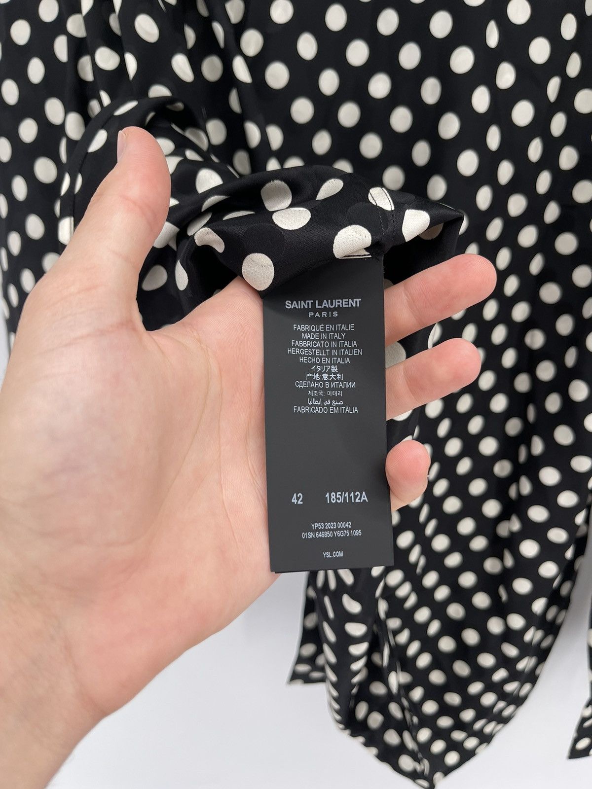 Saint Laurent Paris Saint Laurent Dotted Silk Shirt Size US L / EU 52-54 / 3 - 5 Thumbnail