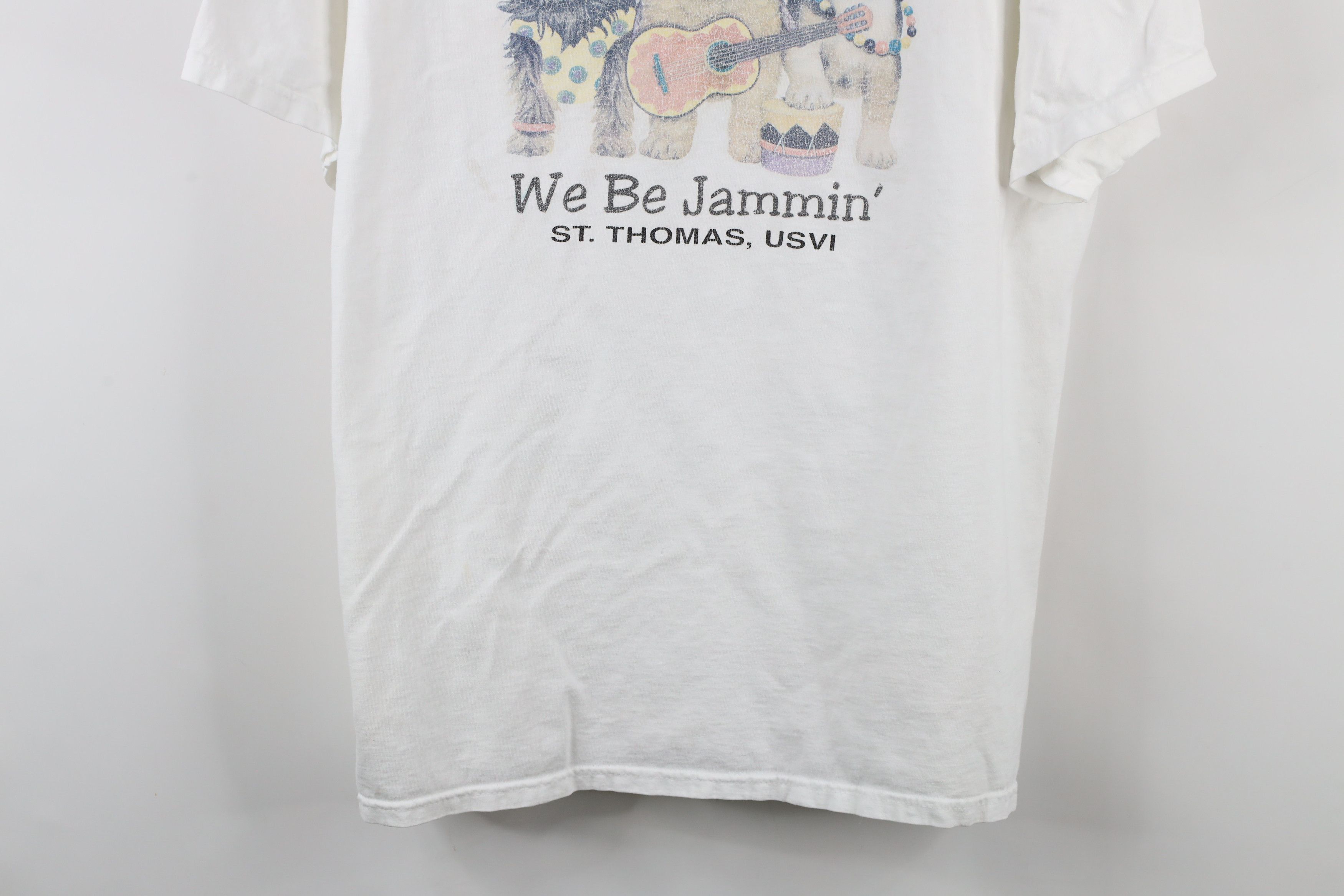 Vintage Vintage 90s Streetwear We Be Jammin Dogs Puppy T-Shirt White Size US XL / EU 56 / 4 - 3 Thumbnail