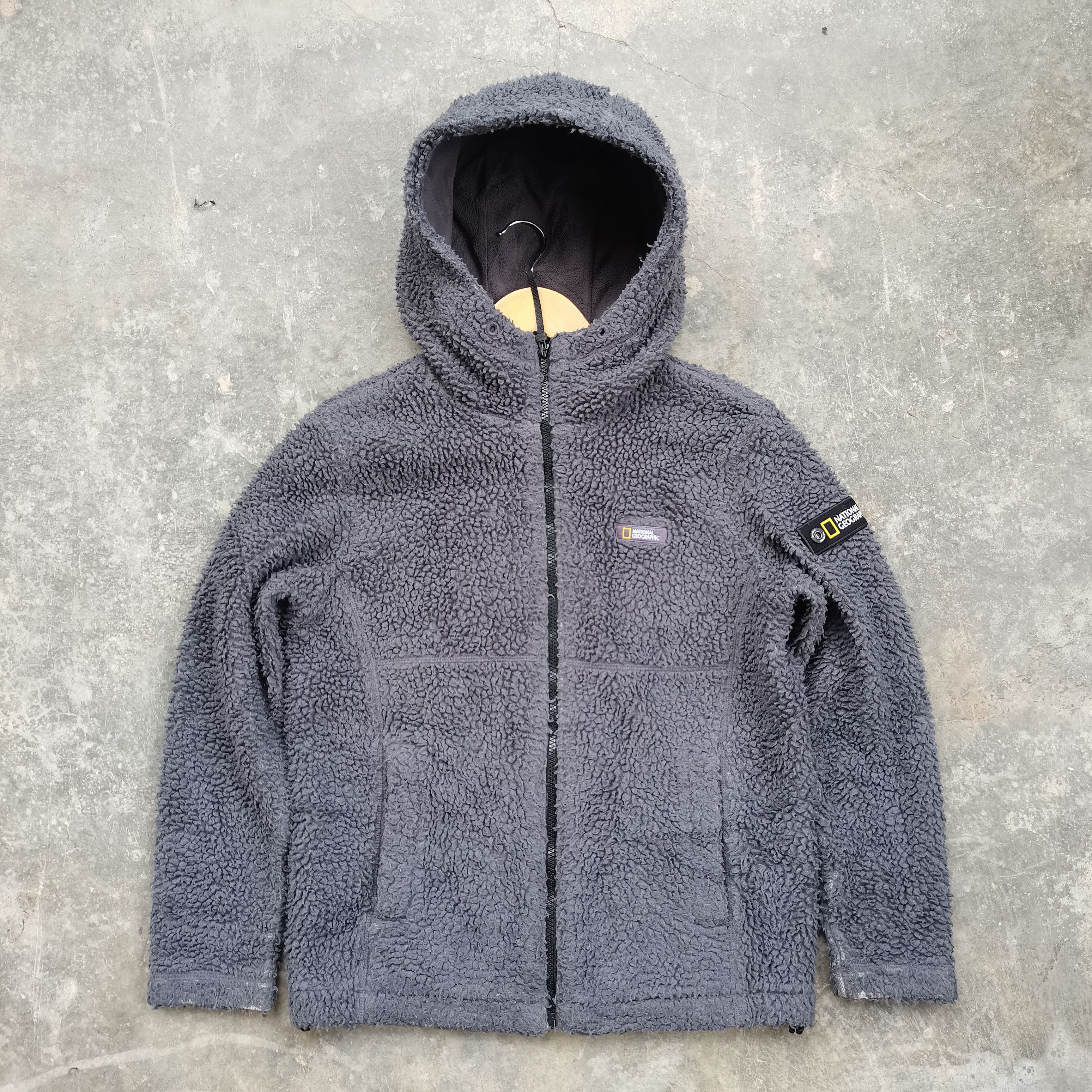 image of Outdoor Life x Vintage National Geographic Fleece Hoodie Jacket in Grey, Men's (Size XS)