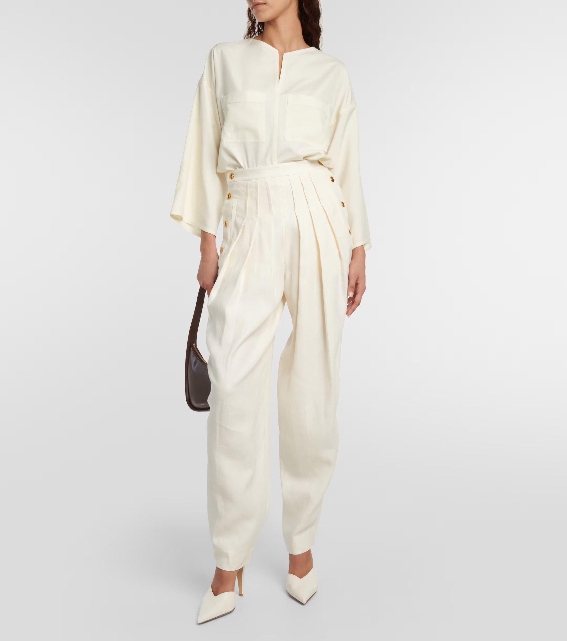 Loro Piana o1srvl11e0824 Mila Popeline Silk Shirt in White Size XS / US 0-2 / IT 36-38 - 2 Thumbnail