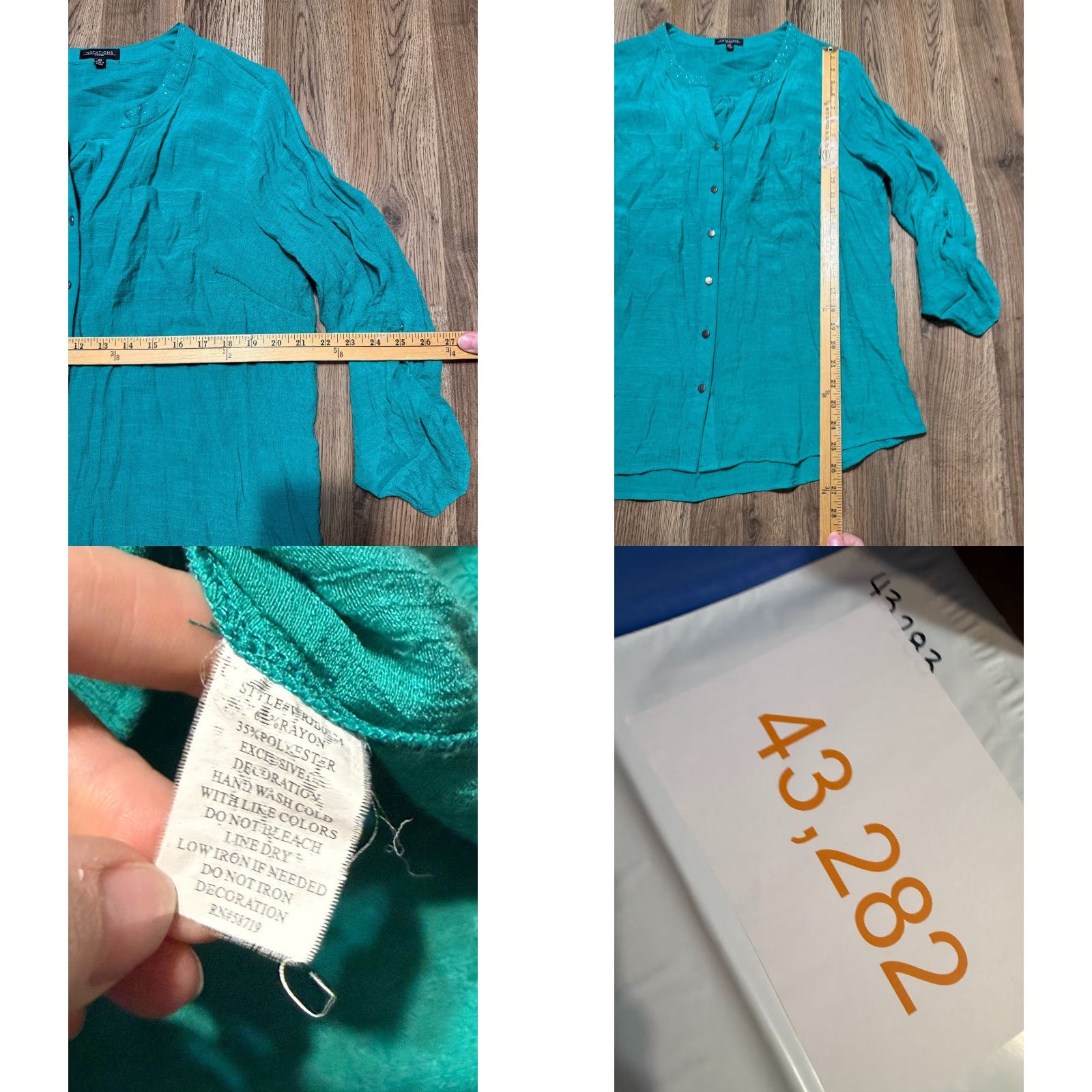 Vintage Notations Shirts Women's Size 2X Green Long Sleeve Button Up Gems on Collar Womens Size XXL / US 16-18 / IT 52-54 - 8 Thumbnail
